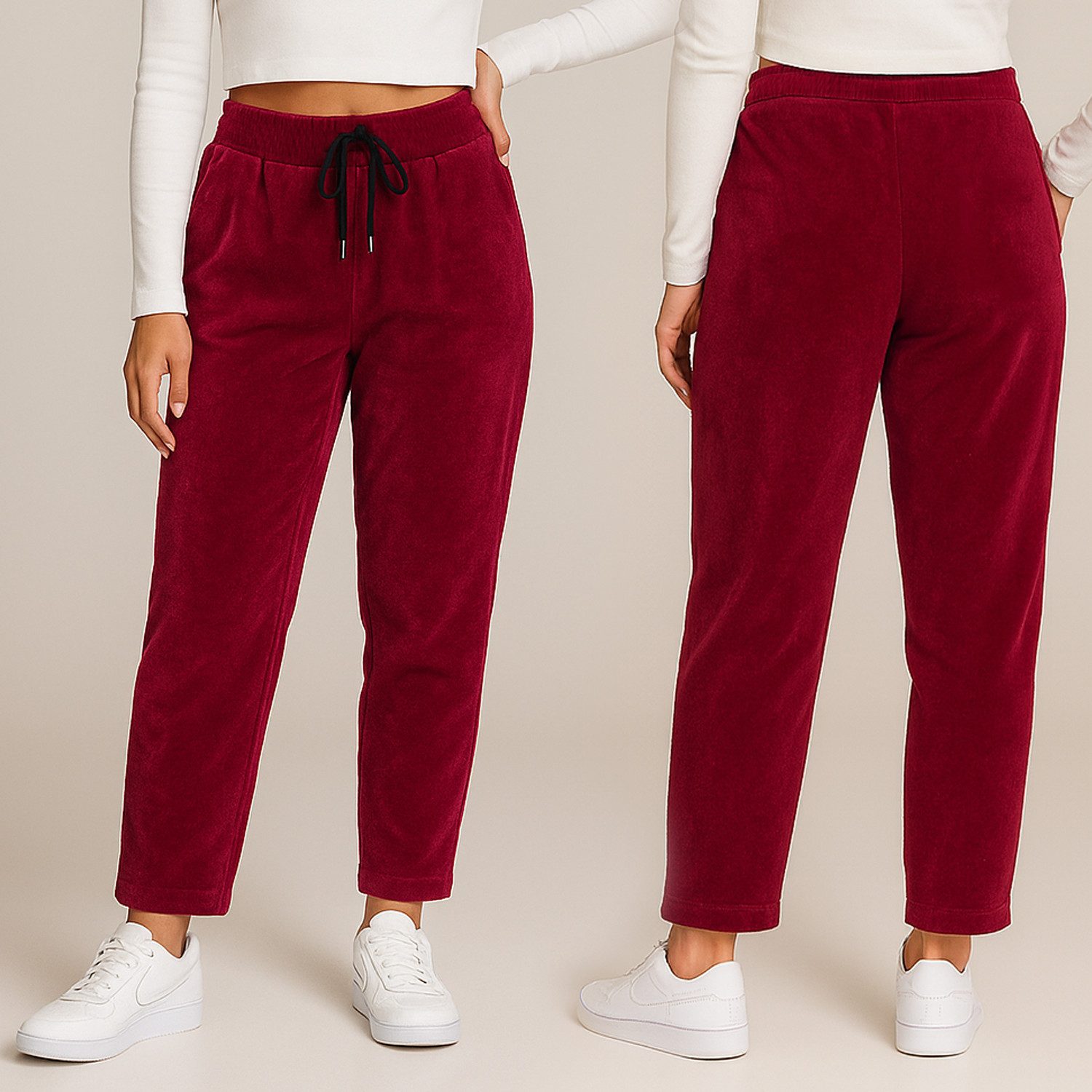 Kendindza Collection Jogger Pants Damen Cordhose Optik Hose Jogg-Pants elegant Stoffhose Stretch elastischer Stoff, weich mit Gummibund