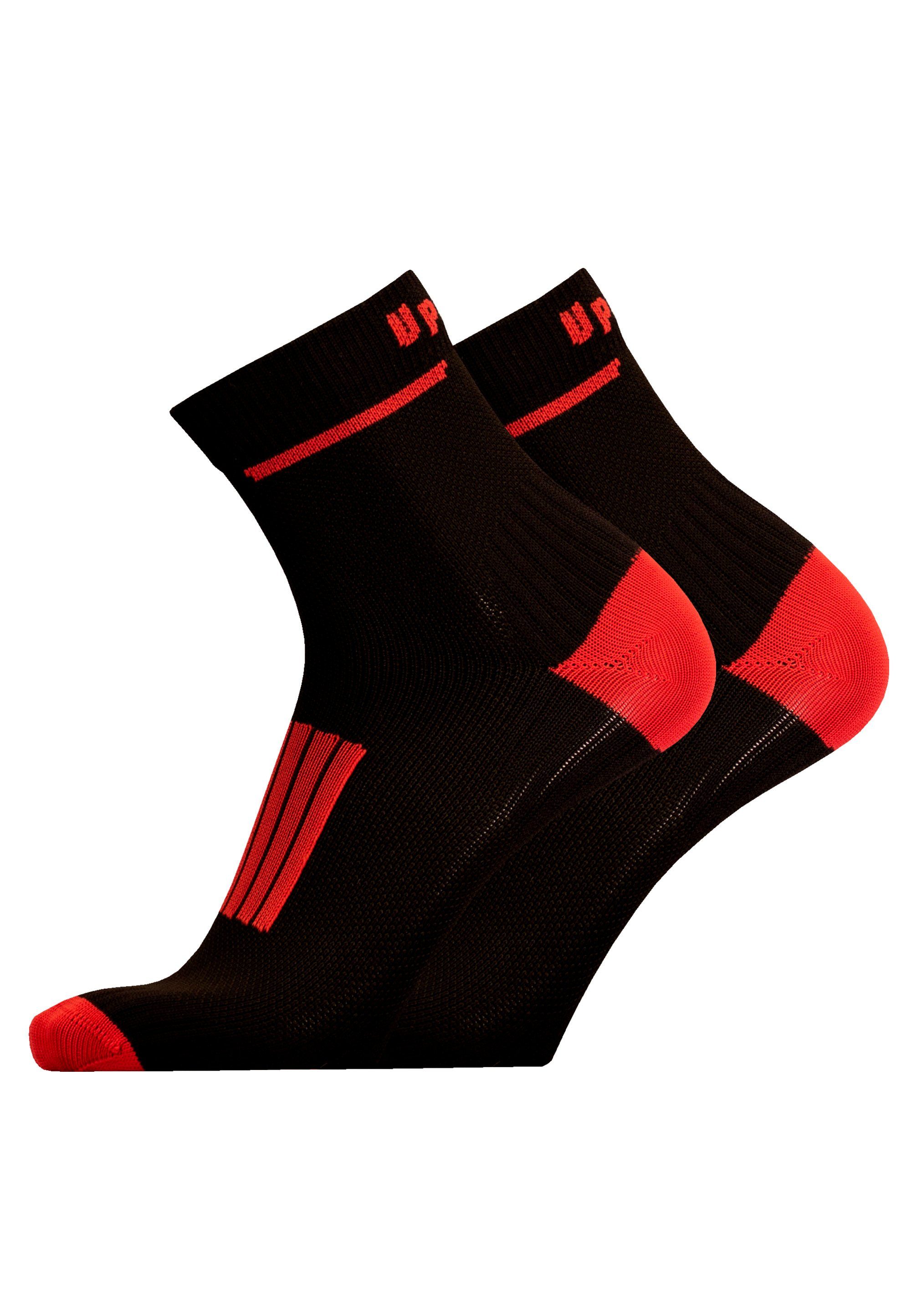 (2-Paar) gepolstertem UphillSport Socken mit 2er FRONT Pack schwarz-rot Rist