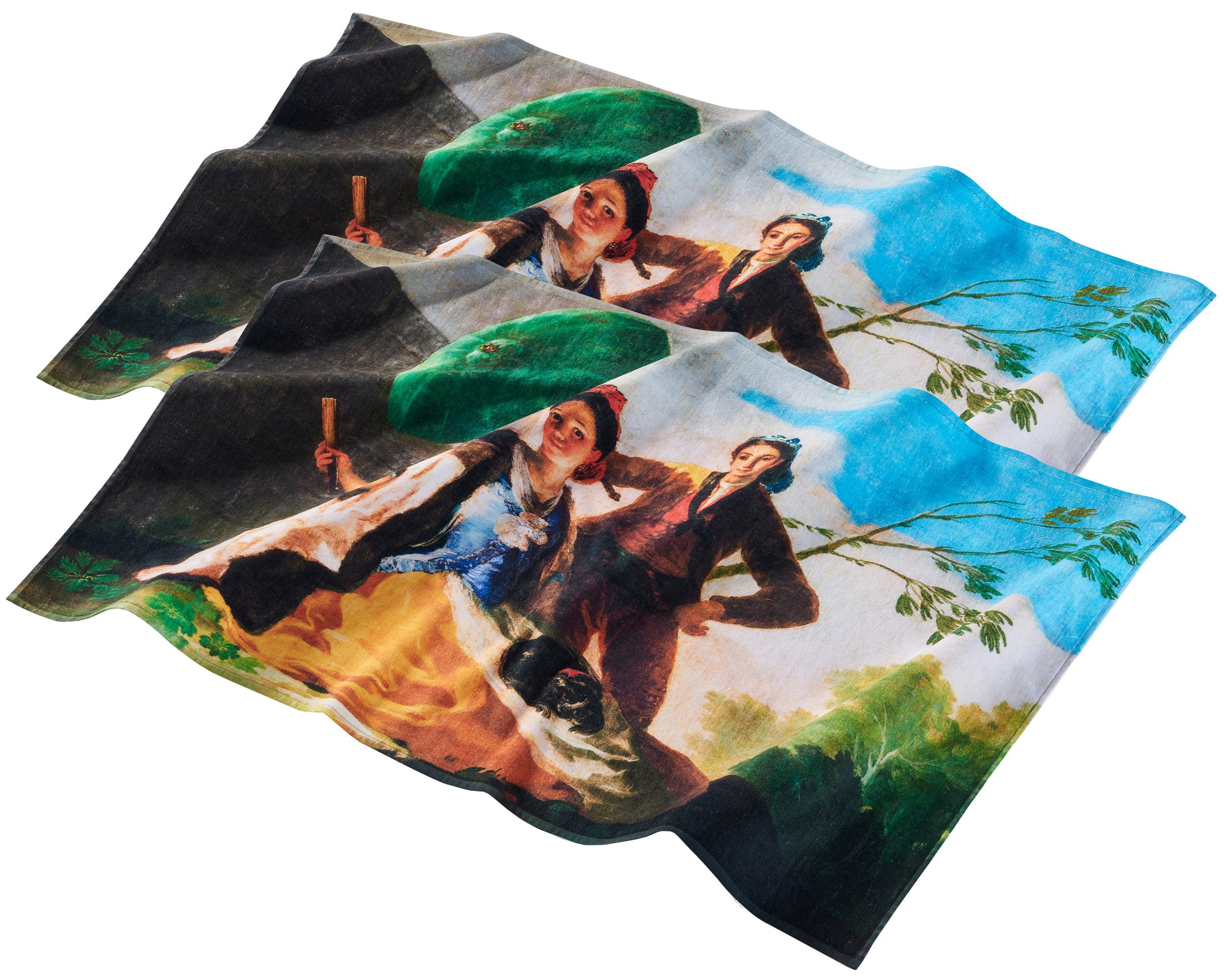 MuseARTa Полотенца для гостей Francisco de Goya - Der Sonnenschirm, Baumwolle (2-St), Полотенца для гостей Kunstwerke ca.60x40cm Küchentücher Baumwolle Frottee