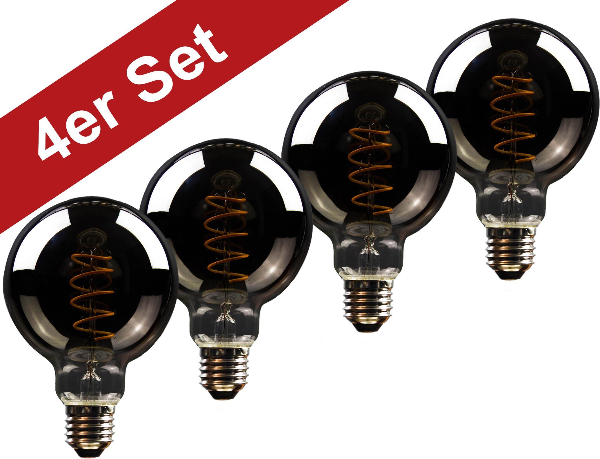 BLULAXA LED-Filament Vintage, E27, 4 St., Extra-Warmweiß, 4er-Set, Vintage Globe, 95 mm, smoky, superwarmweis