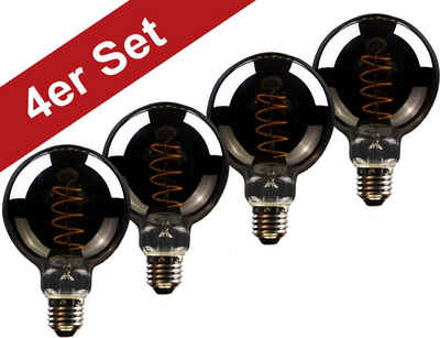 BLULAXA Vintage LED-Filament, E27, 4 St., Extra-Warmweiß, 4er-Set, Vintage Globe, 95 mm, smoky, superwarmweis