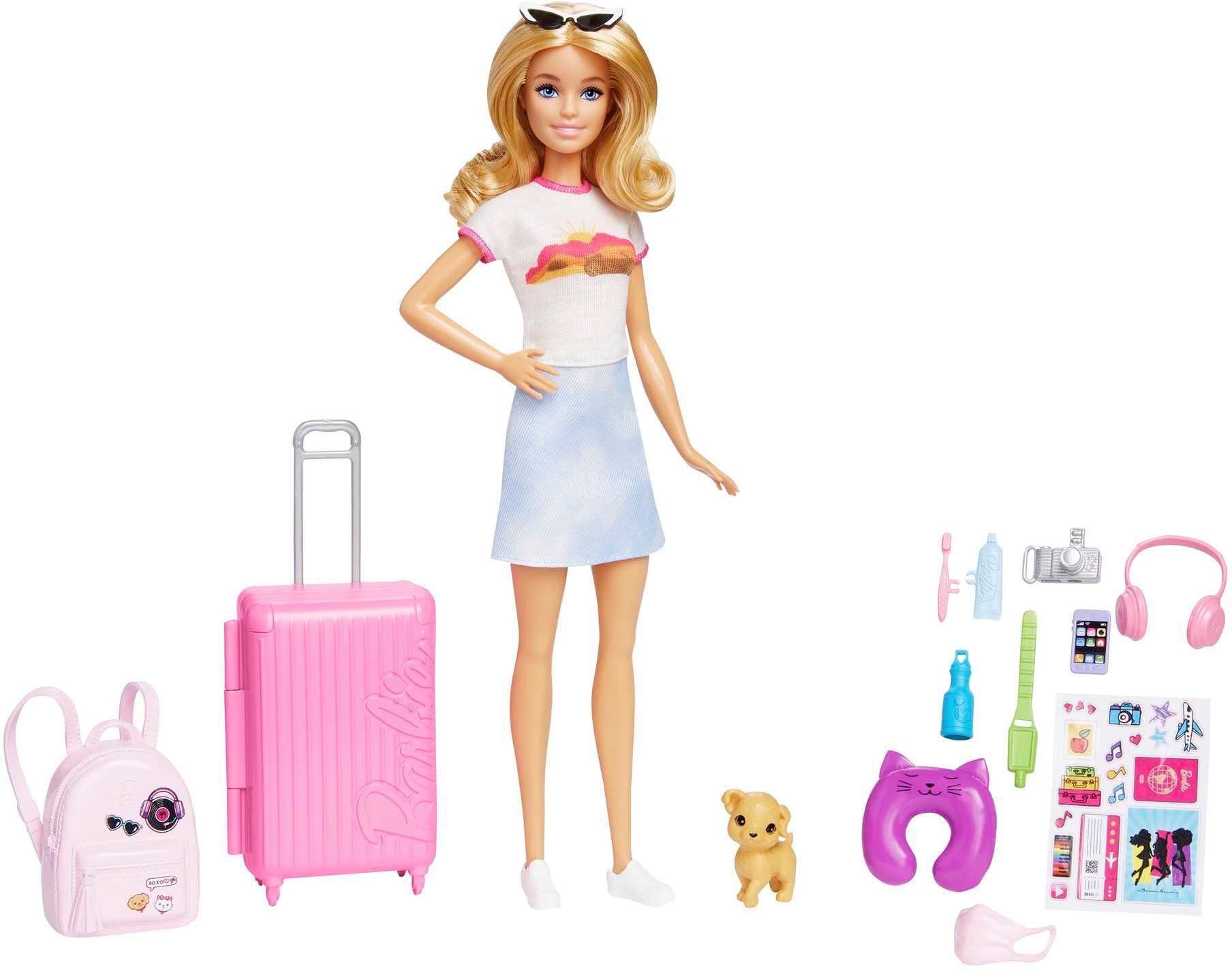 Barbie Anziehpuppe Reiseset mit Hündchen & Urlaubs-Zubehör, inklusive Puppe