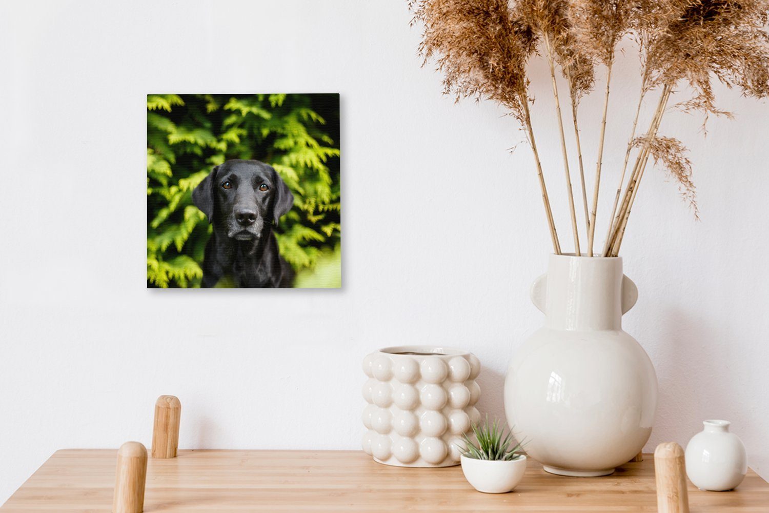 Blätter, Ein grünen der inmitten Leinwandbild für OneMillionCanvasses® Labrador Wohnzimmer Schlafzimmer Leinwand St), Bilder schwarzer Retriever (1