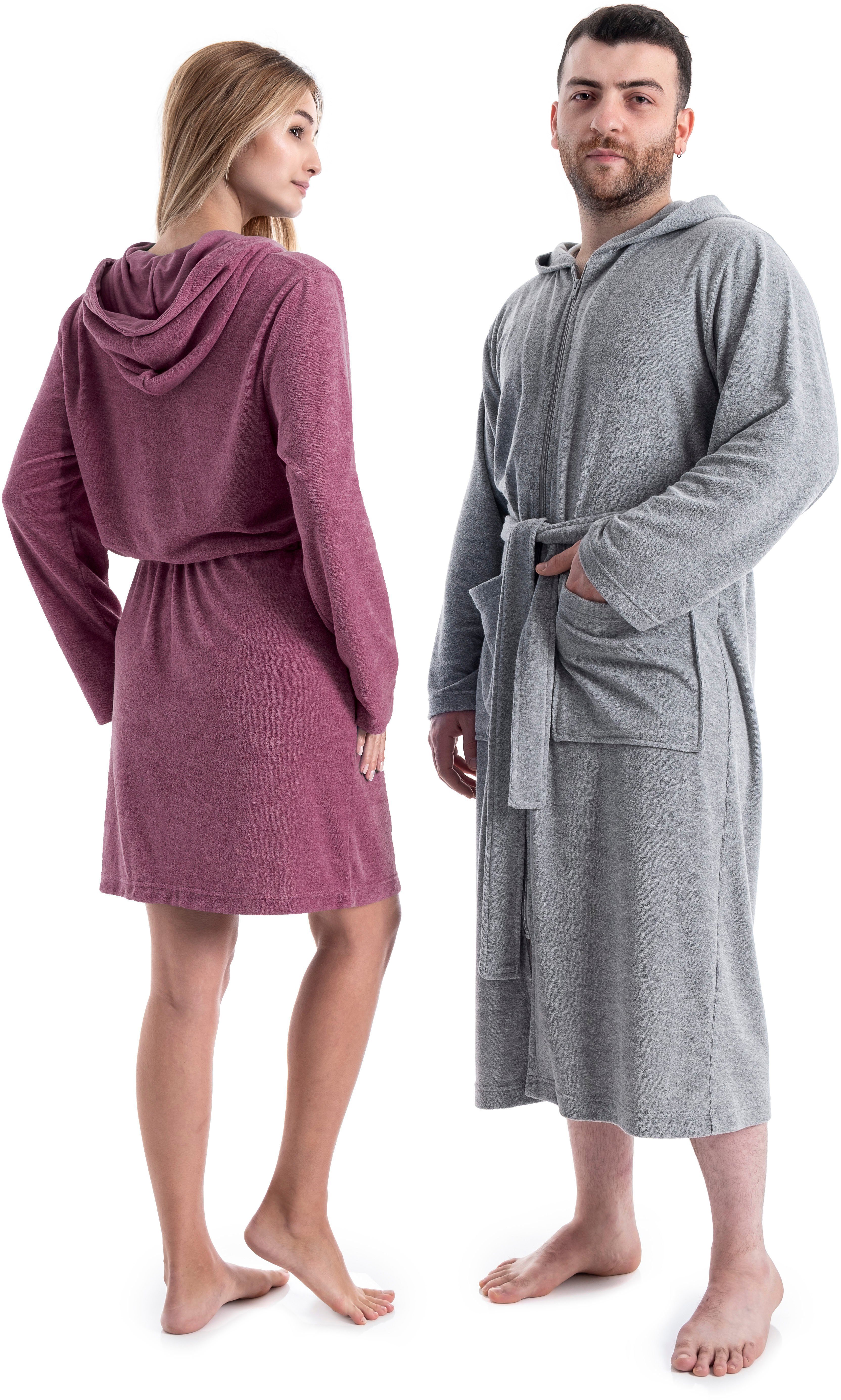 my home Herrenbademantel Nela, ideal für Sauna & Spa, Hotelbademantel, Morgenmantel, Langform, Leichtfrottee, Kapuze, Gürtel, einfarbig, S-4XL, mit Reißverschluss