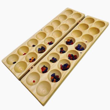 Madera Spielzeuge Spielesammlung, Strategiespiel,Mancala Hus/Bao mit 80 Glassteinche, Made in Germany, besonders große Mulden,Made in Germany