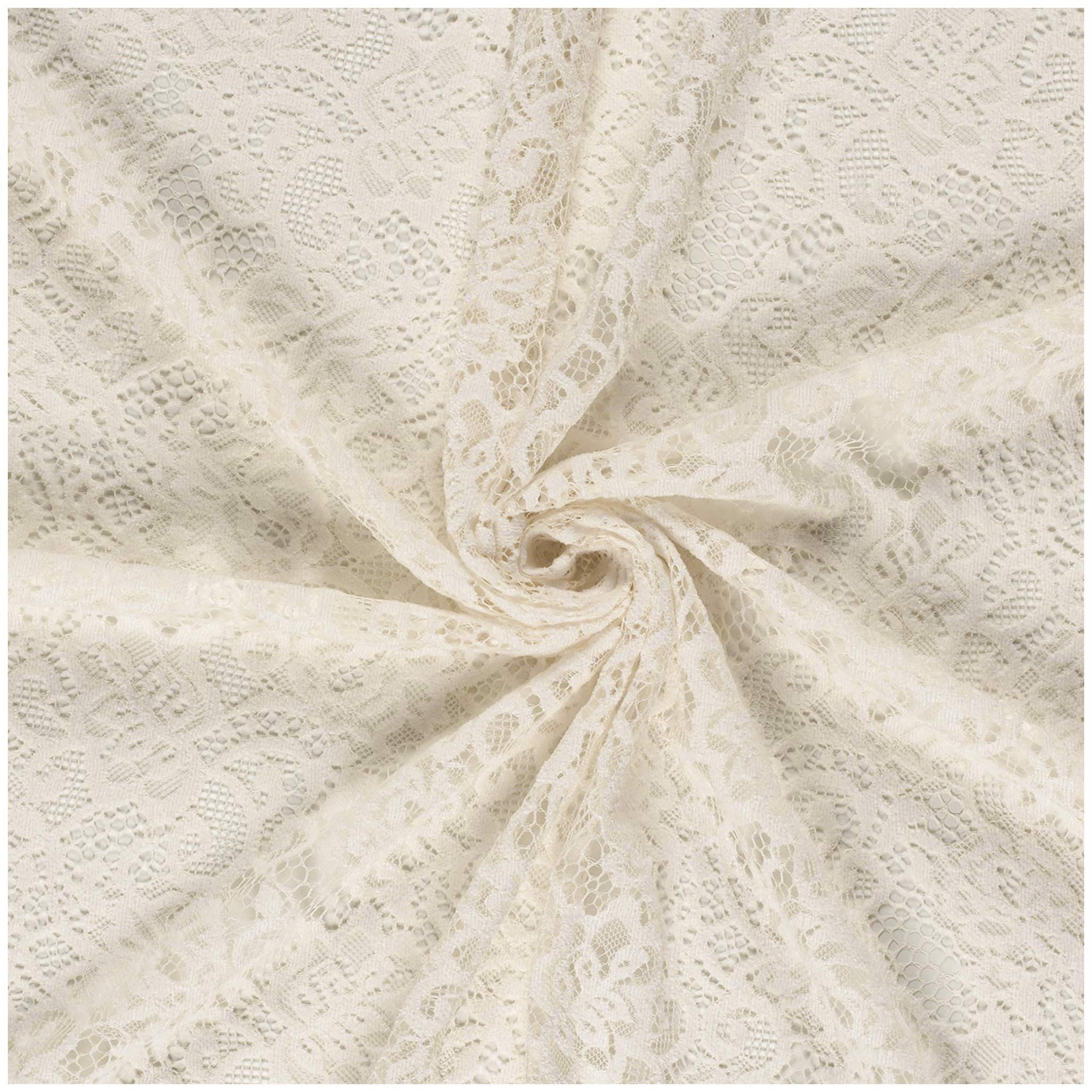 maDDma Stoff Spitze florales Motiv ab 1m x 150cm Spitzenstoff Meterware Farbwahl, creme