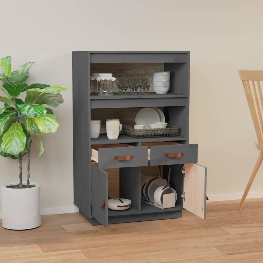 vidaXL Highboard Highboard Grau 67x40x108,5 cm Massivholz Kiefer (1 St)