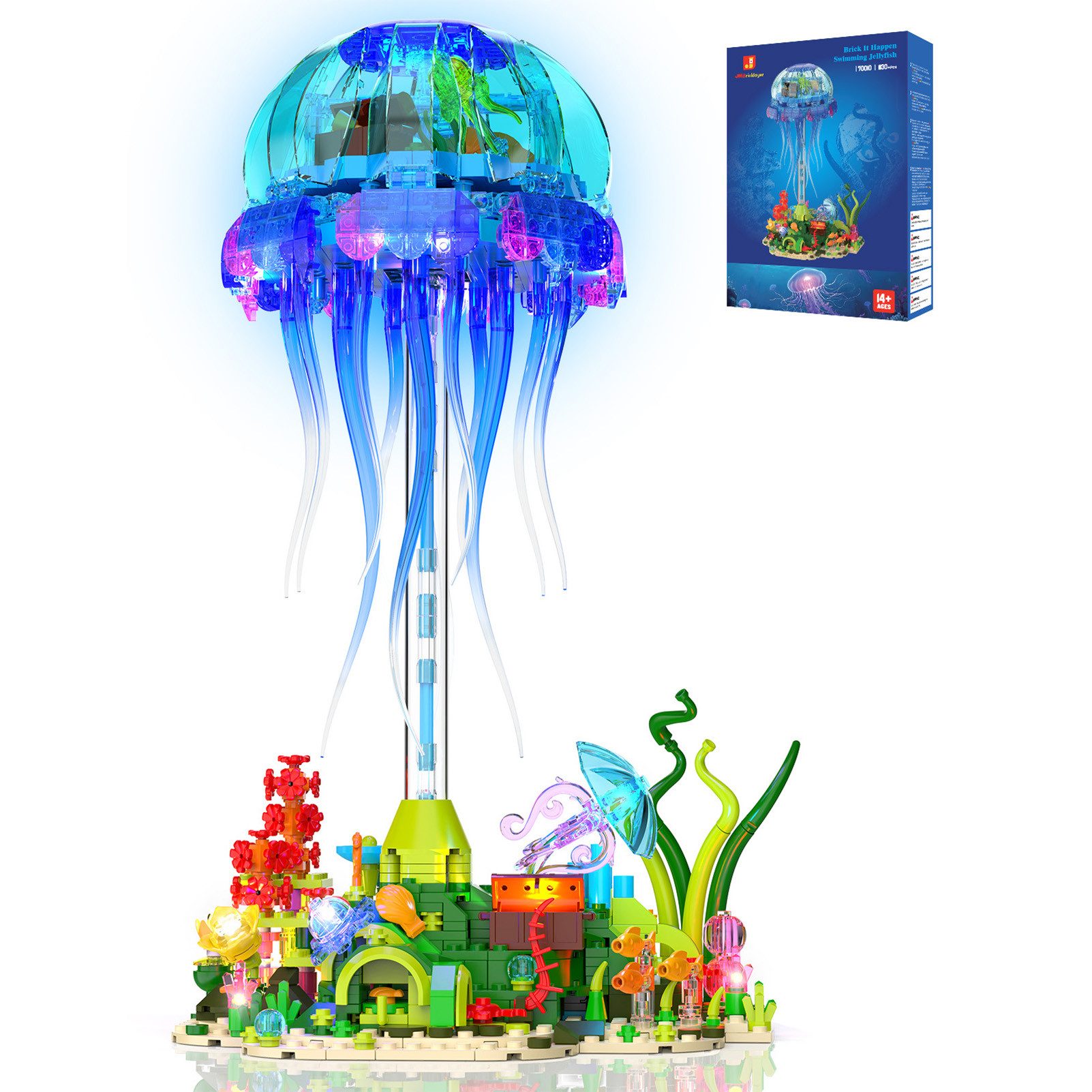 Esun Technik Quallen Bauspielzeug mit Schwenkbarem Tentakeln & Licht Spielbausteine, (Set, 1130 St., Komplettset), Meerestier Klemmbausteine Modell, Kreative Heim