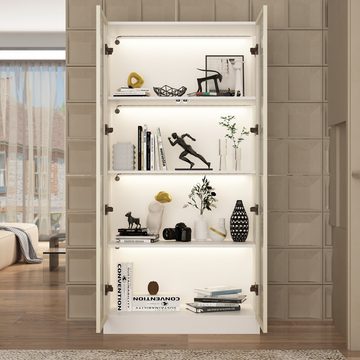 FUFU&GAGA Vitrine Vitrinenschrank mit Glastüren und Beleuchtung 160 CM