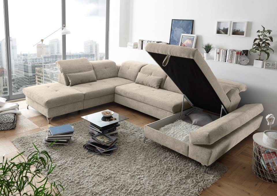 ED EXCITING DESIGN Wohnlandschaft Melfi, mit Schlaffunktion, Bettkasten, Kopflehnenfunktion