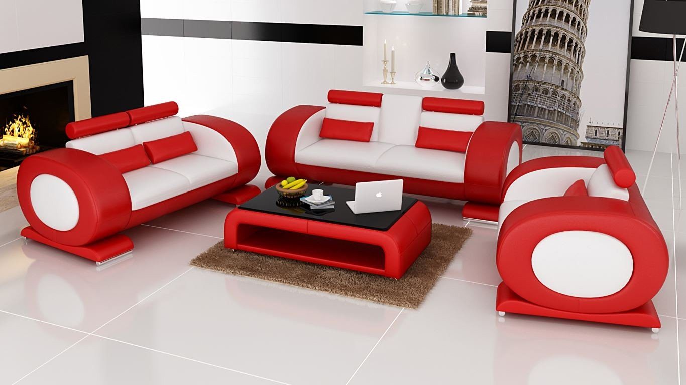 JVmoebel Sofa Sofagarnitur Sofa, Sitzer Polster Set Europe 32 in Rot Design Made Couchen Sofas Leder