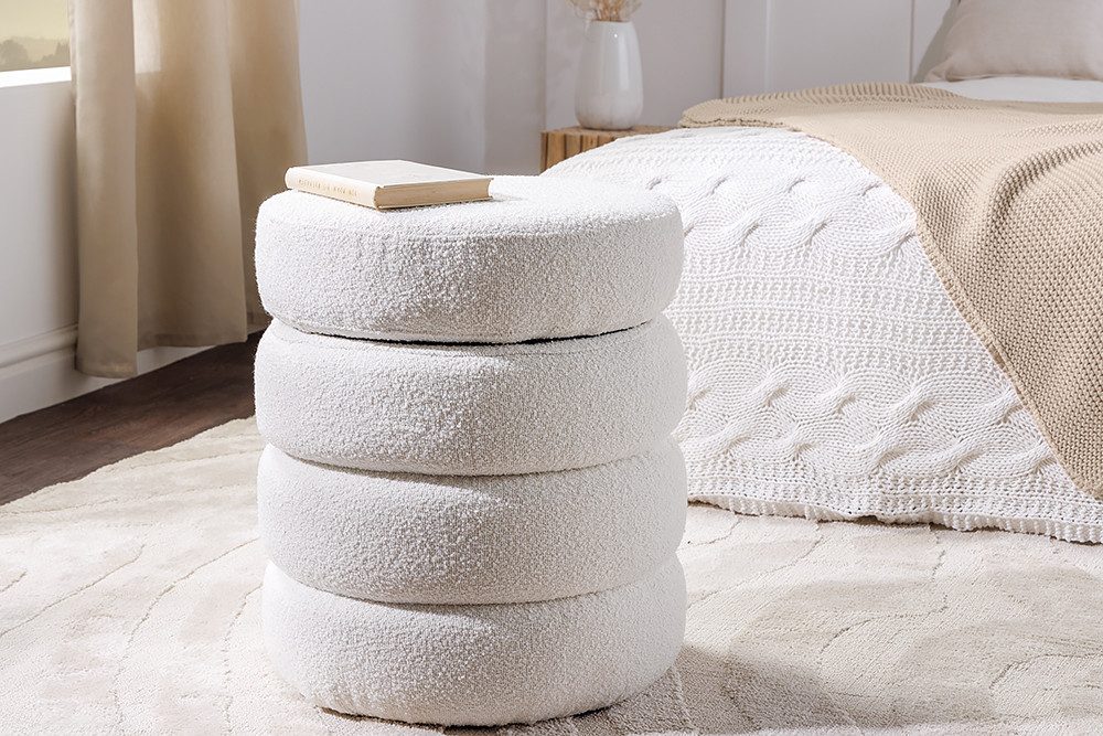riess-ambiente Sitzhocker VOGUE Ø50cm creme weiß (Einzelartikel, 1 St), Wohnzimmer · Bouclé · rund · mit Stauraum · Scandinavian Design