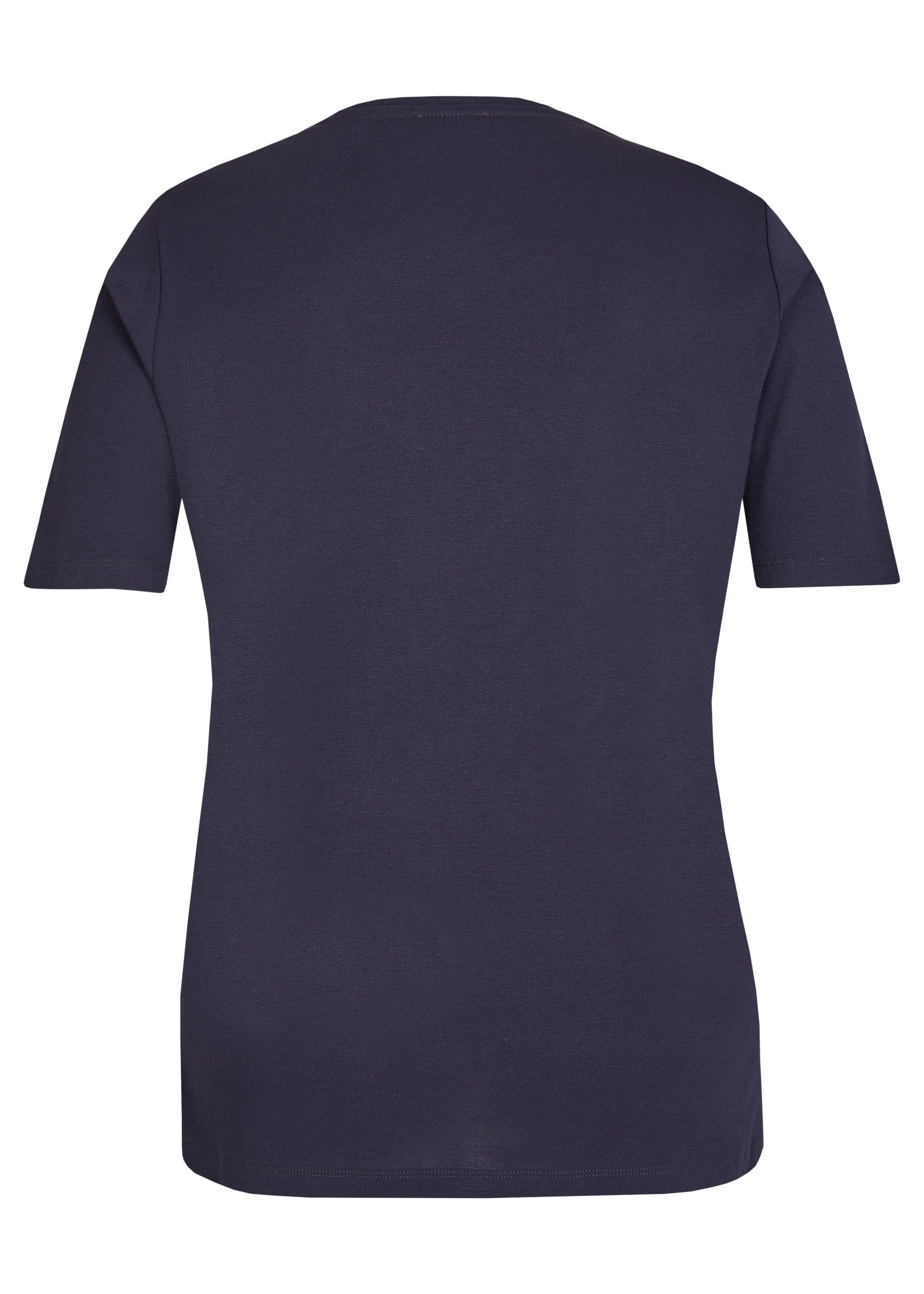 dunkelblau T-Shirt APPIA mit Print-Shirt VIA DUE multicol. Schmucksteinen Zeitloses