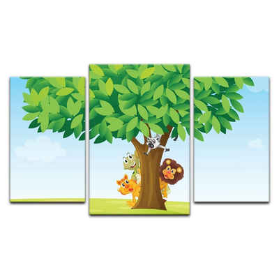 Bilderdepot24 Leinwandbild Kinderbild - Baum mit Tieren, Grafikdesign