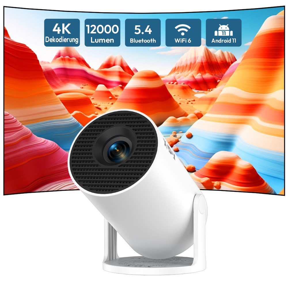 XGODY Gimbal 3 New Android 11, WIFI6, BT 5, Projektor Мини-проектор (12000 lm, 8000:1, 3840 x 2160 px, 180-Grad-Winkel, 4K 1080p unterstützt, Tragbarer Kurzdistanzprojektor)