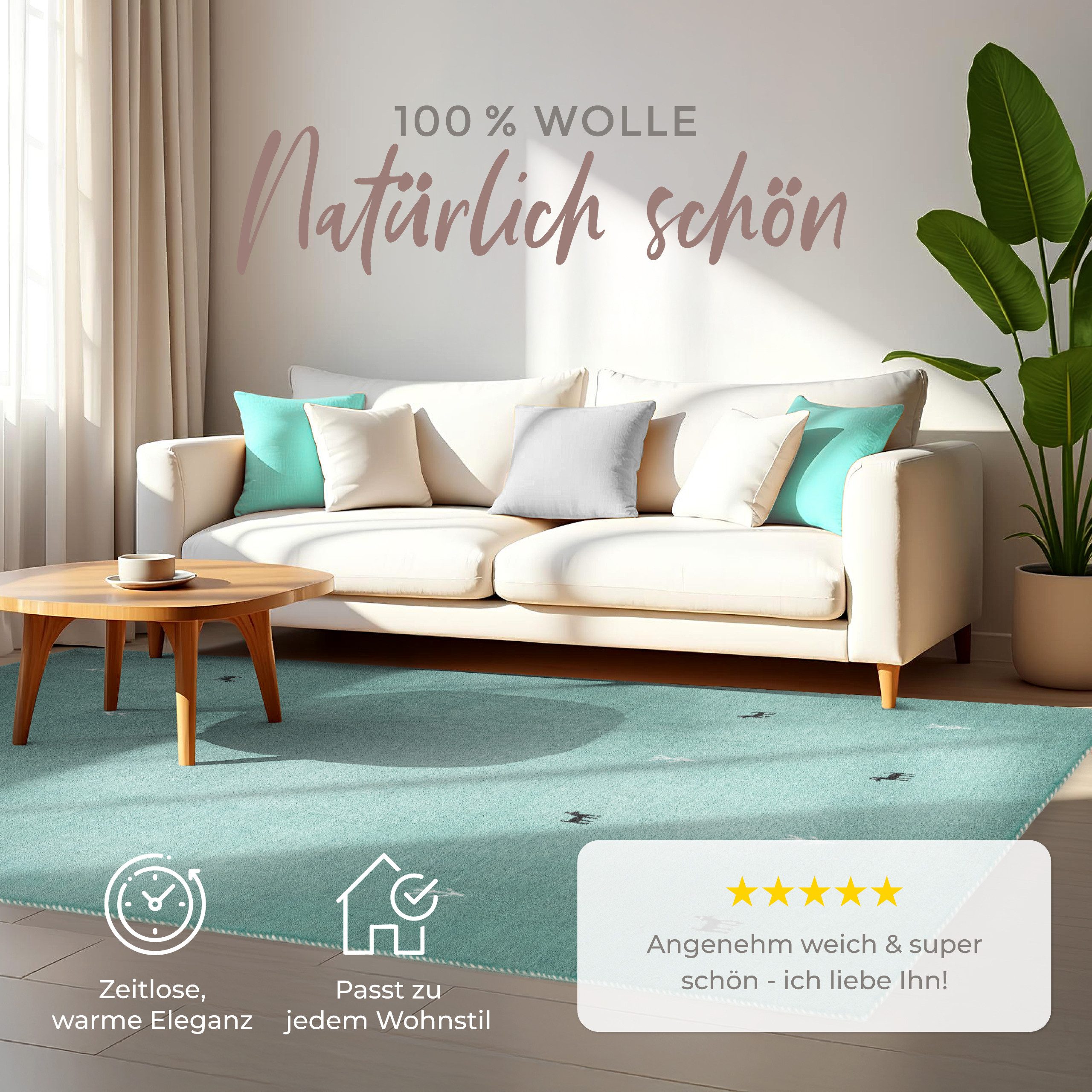 carpetfine Wollteppich Gabbeh Uni, auch als Läufer und Rund erhältlich, rechteckig, Höhe: 15 mm, reine Wolle, handgewebt, Gabbeh Loom Tiermotiv, große Farbauswahl
