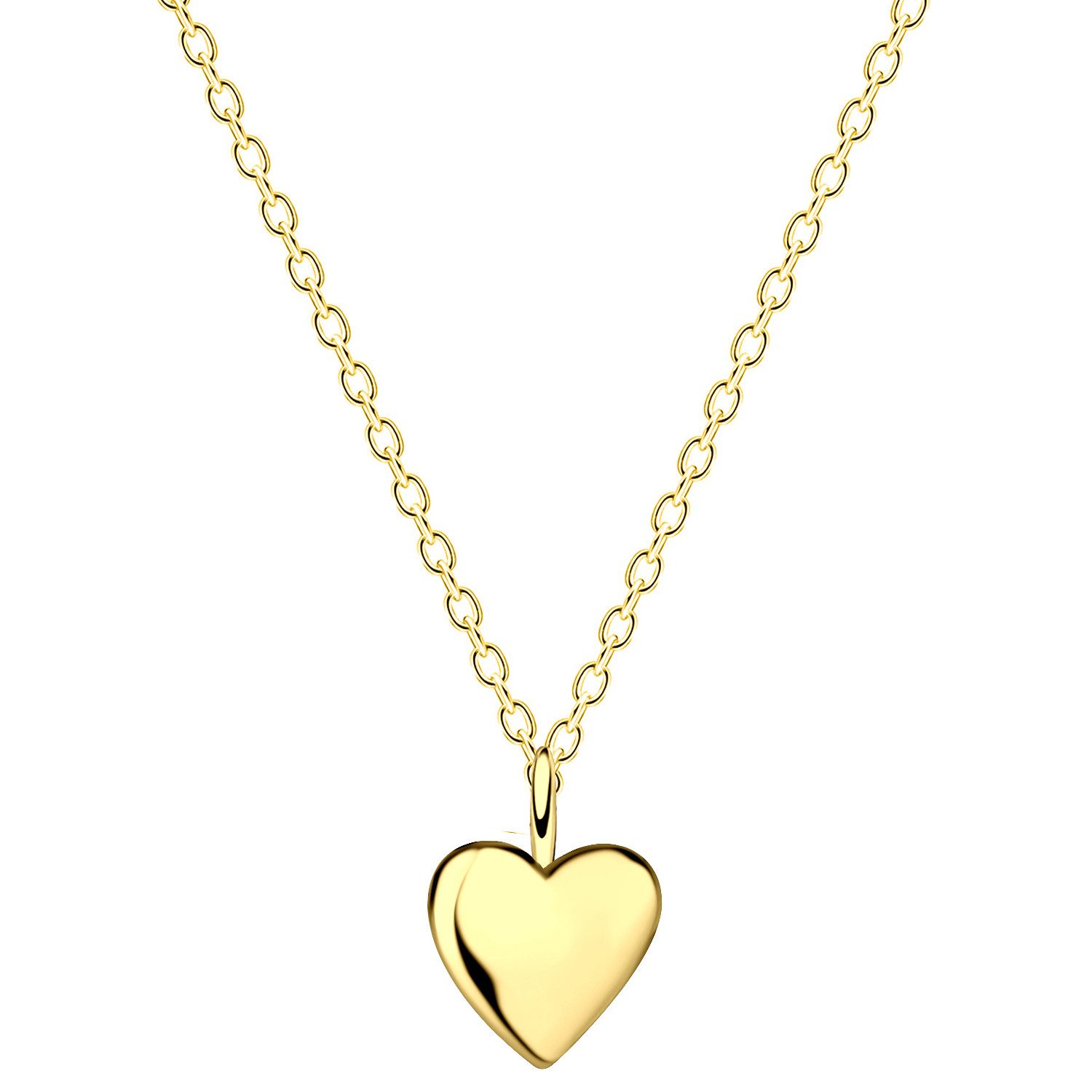 Kette mit Anhänger 925 Silber Halskette Mini Herz Anhänger 585er Gold vergoldet Herzkette