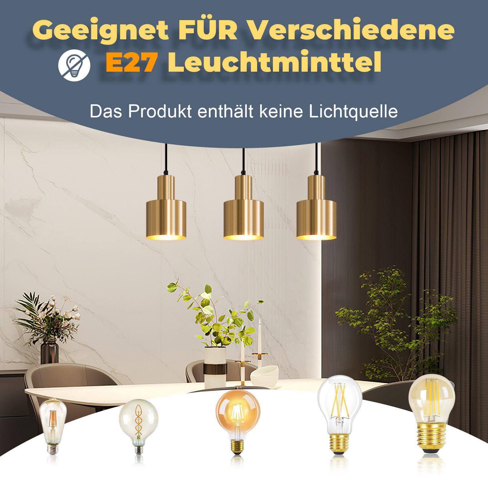 ZMH Pendelleuchte Esszimmer 3 Flammig Gold günstig online kaufen