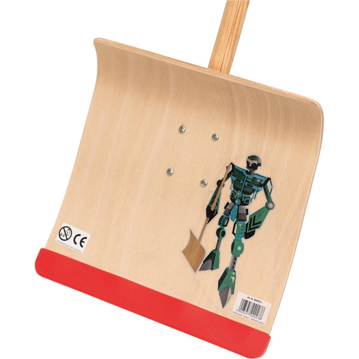 Triuso Schneeschieber Kinderschneeschieber 28cm Sperrholz, 28,00 cm Arbeitsbreite, mit 80,00 cm langem Stiel, mit roter Kunststoffkante