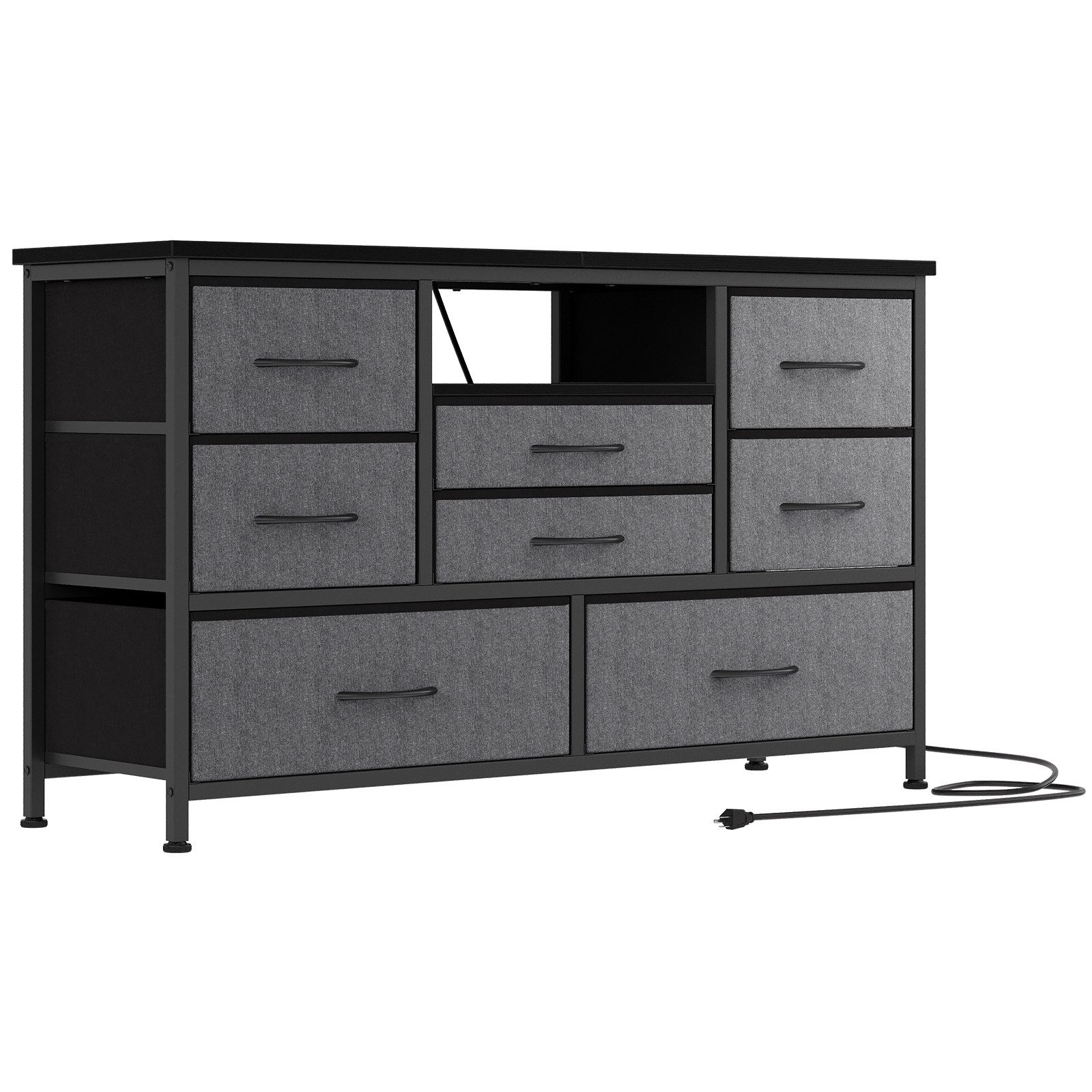 GarveeMore TV-Schrank Breites Sideboard Mehrzweckschrank Kommode mit 8 tiefen Schubladen Media-Board Stauraumschrank mit Steckdose, USB-Anschluss und RGB-LED
