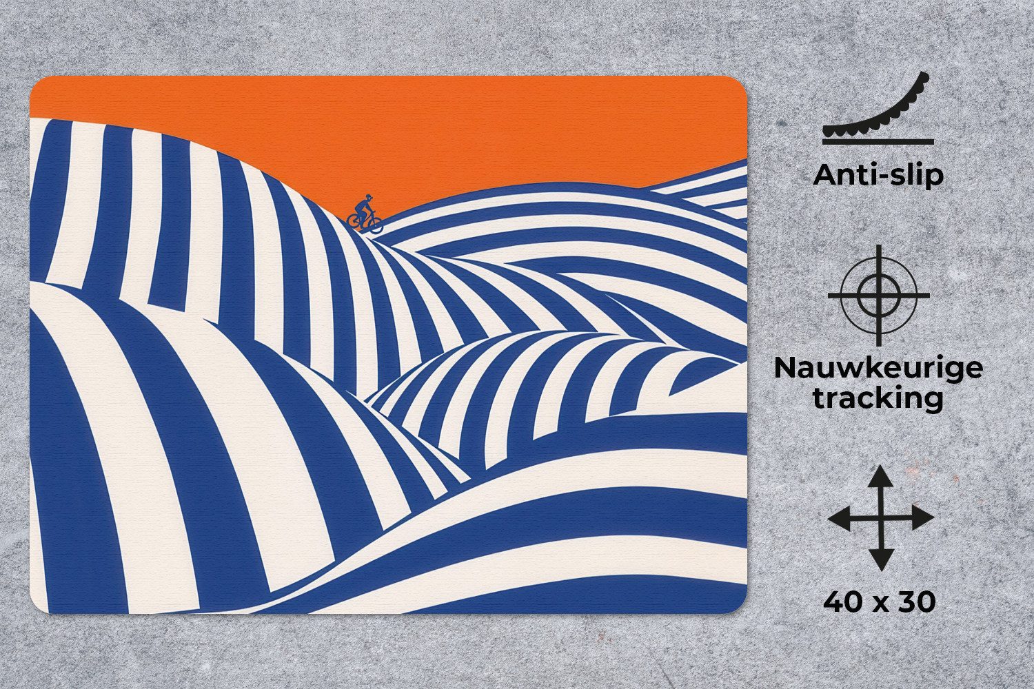 MuchoWow Mauspad Radfahrer - Hügel - Streifen - Blau (1-St), Büro für Tastatur und Maus, Mousepad Gaming, 40x30 cm