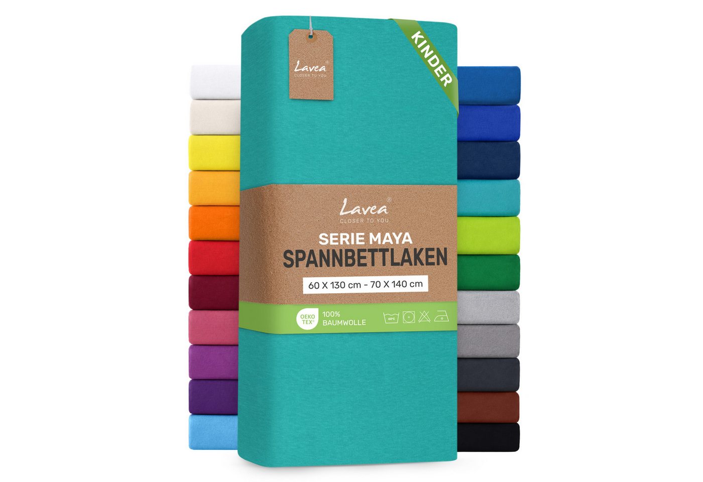 Lavea Spannbettlaken Bettlaken Maya, 180x200cm, 200x200cm, 140x200cm, 160x200cm, 100% Baumwolle Jersey, Gummizug: rundum, (1 Stück), für Matratzen, Topper, Boxspring- und Wasserbetten, weich, langlebig