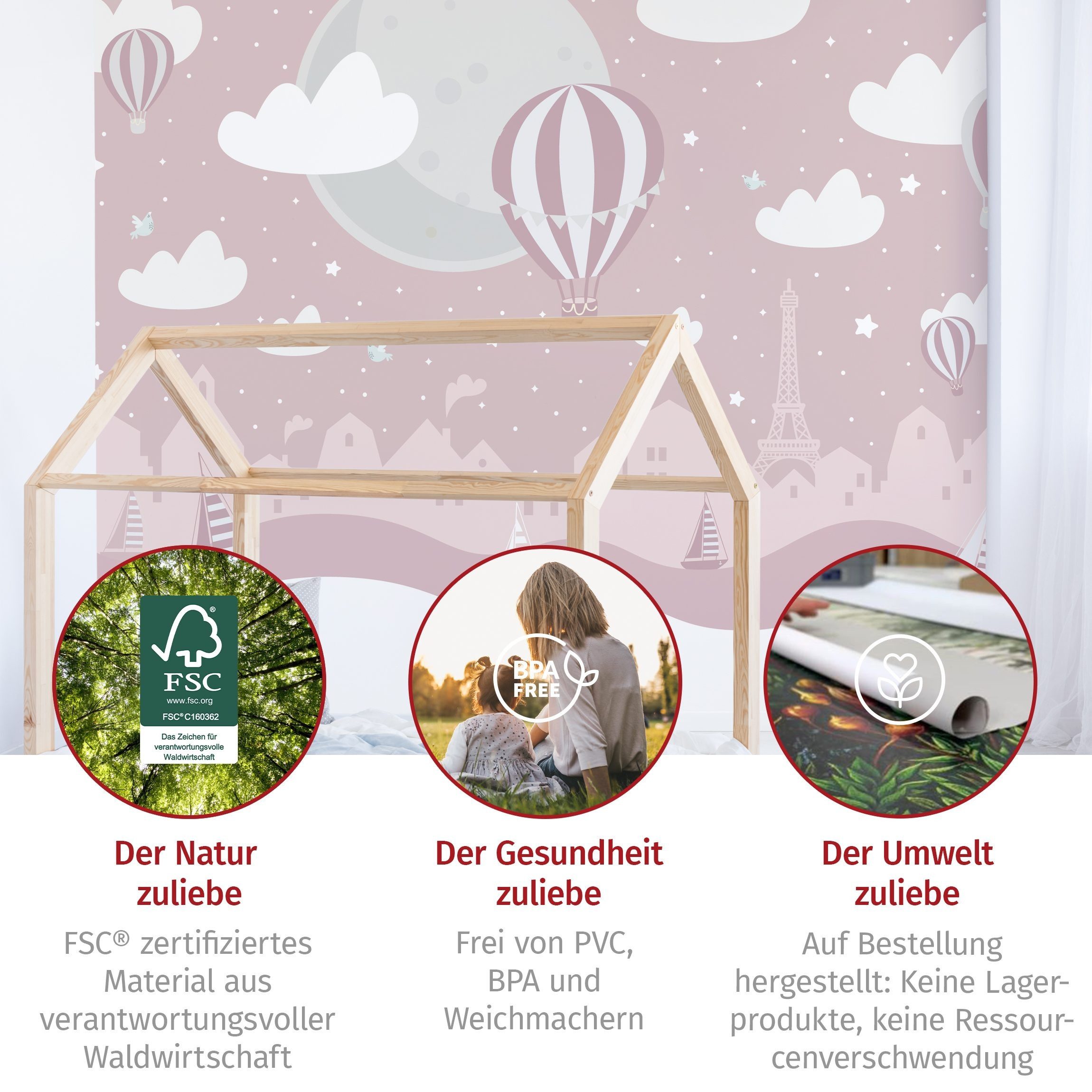 Bilderdepot24 Kindertapete Kinderzimmer Paris Sterne Heißluftballon Rosa Kinder Wanddeko, Glatt, Matt, (Vliestapete inkl. Kleister oder selbstklebend), Mädchenz – Bild 5 von 5