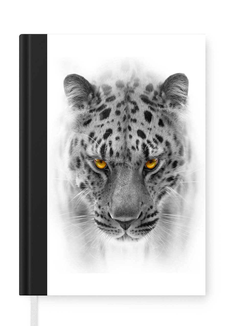 MuchoWow Notizbuch Leopard - Schwarz - Weiß - Tier, Journal, Merkzettel, Tagebuch, Notizheft, A5, 98 Seiten, Haushaltsbuch