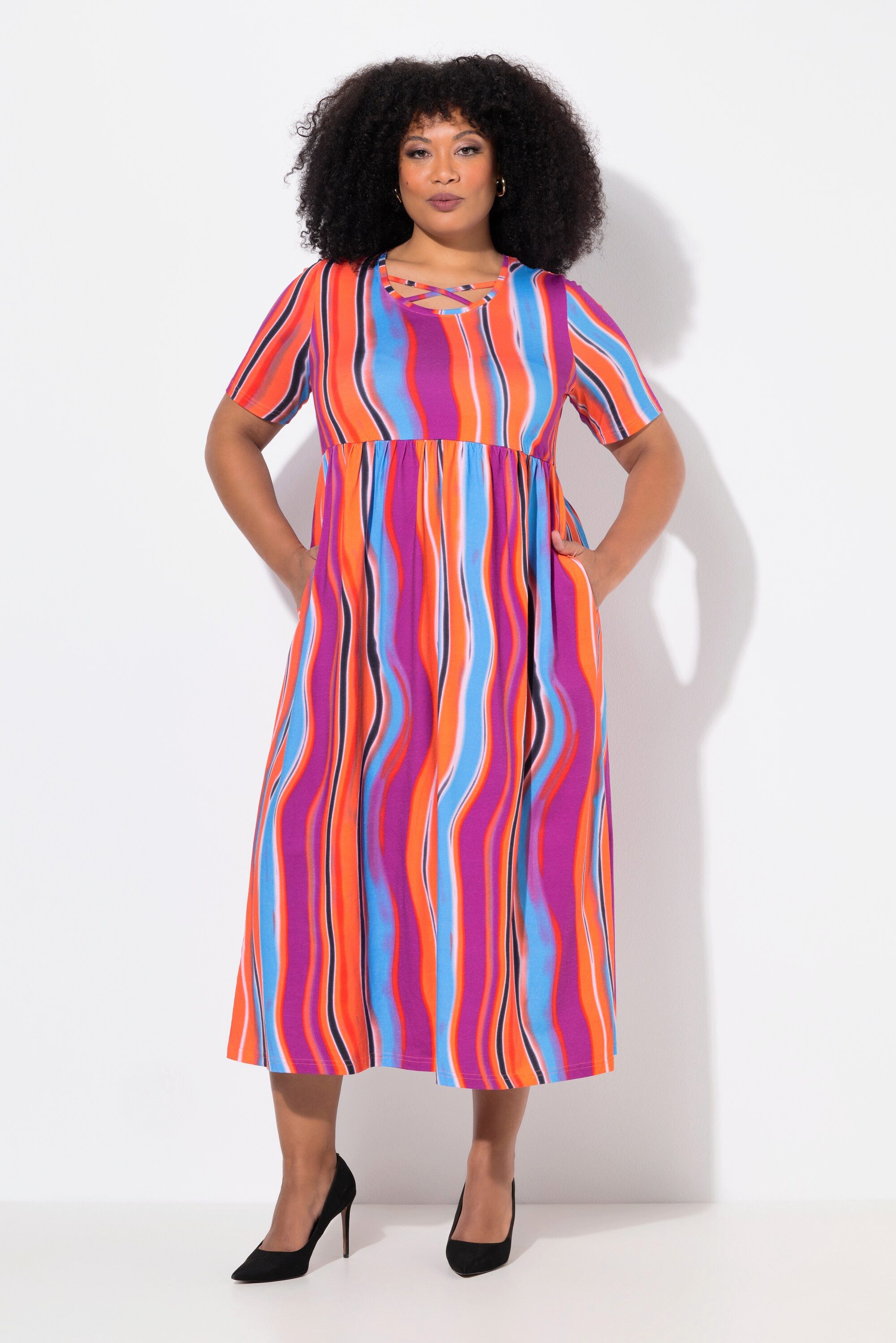 Ulla Popken Maxikleid Maxikleid Zierbänder A-Linie günstig online kaufen