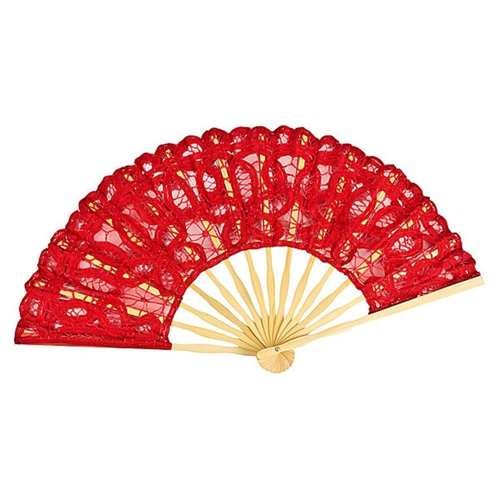 von Lilienfeld Handfächer Веера Carmen handgeklöppelte Spitze Bambusstäbe, Zierquaste, echte geklöppelte Battenburg-Spitze (Baumwolle)