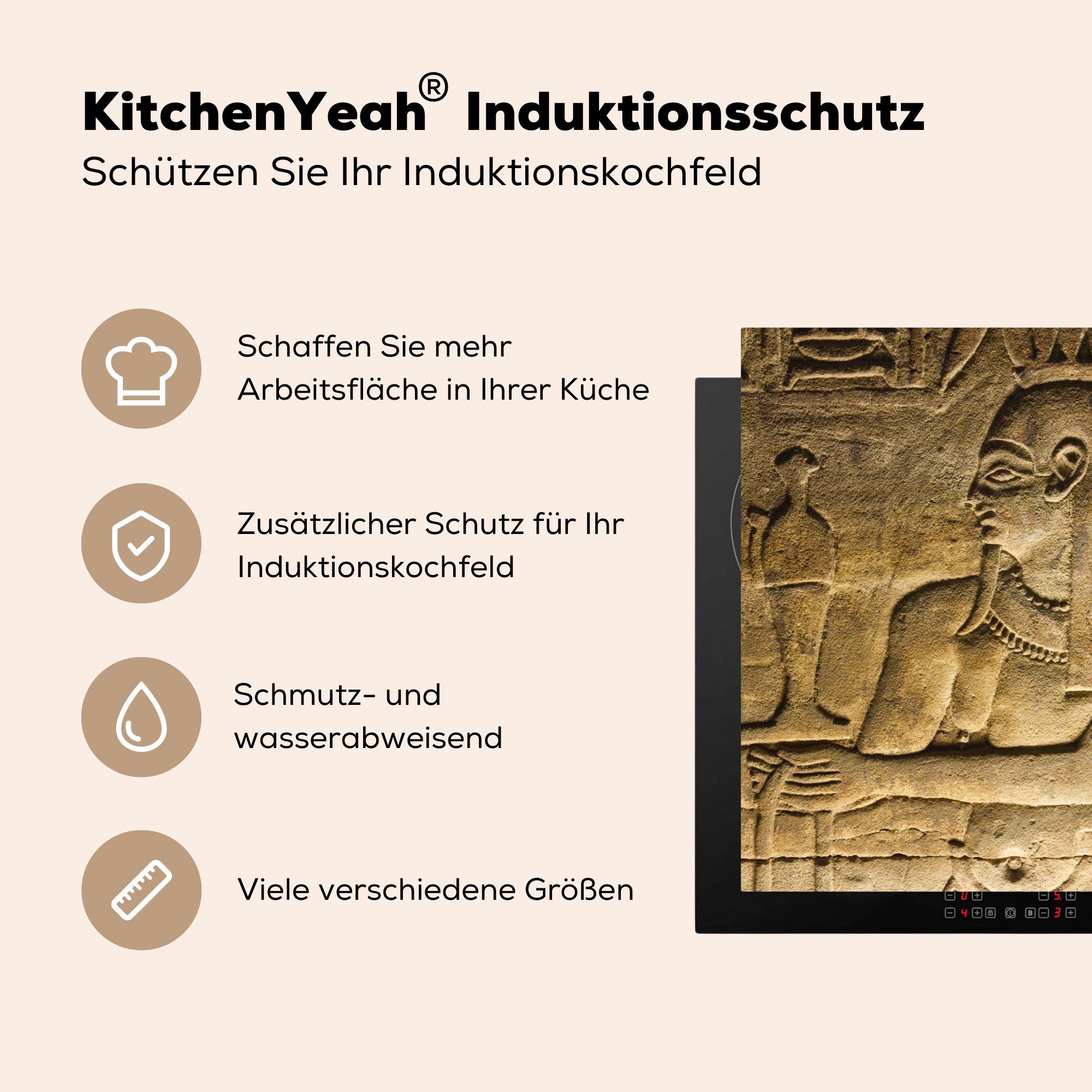 MuchoWow Herdblende-/Abdeckplatte für tlg), dem 78x78 Horus, (1 Tempel Ceranfeldabdeckung, Kunstwerke aus Arbeitsplatte küche des cm, Vinyl