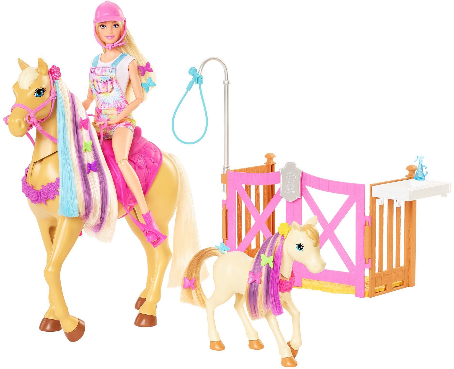 Barbie Anziehpuppe Reiterin (Set), inkl. Pferd und Fohlen mit Farbwechsel -Mähne