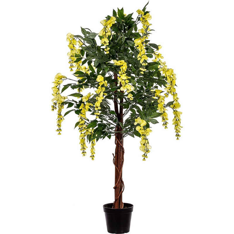 Kunstblume Künstlicher Wisteria Baum Blauregen Kunstpflanze Wisteria, PLANTASIA, Höhe 120,00 cm, 120 cm, 756 Blätter, Echtholzstamm, Gelbe Blüten