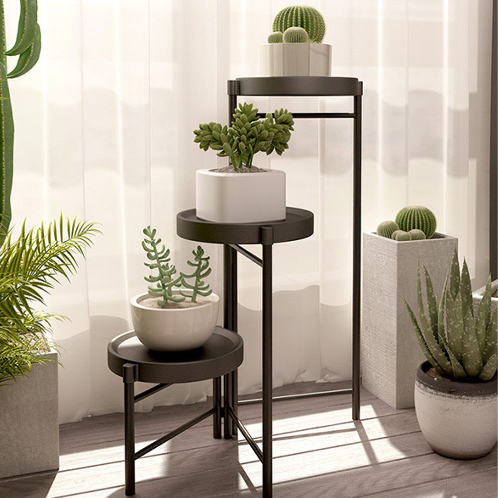 GarveeMore Blumenständer Neu Metall-Pflanzenständer Zusammenklappbares mehrstufiges Blumenregal, Kleine Topfpflanzen-Treppe Display-Regal Mit abnehmbaren Tablet – Bild 4 von 5