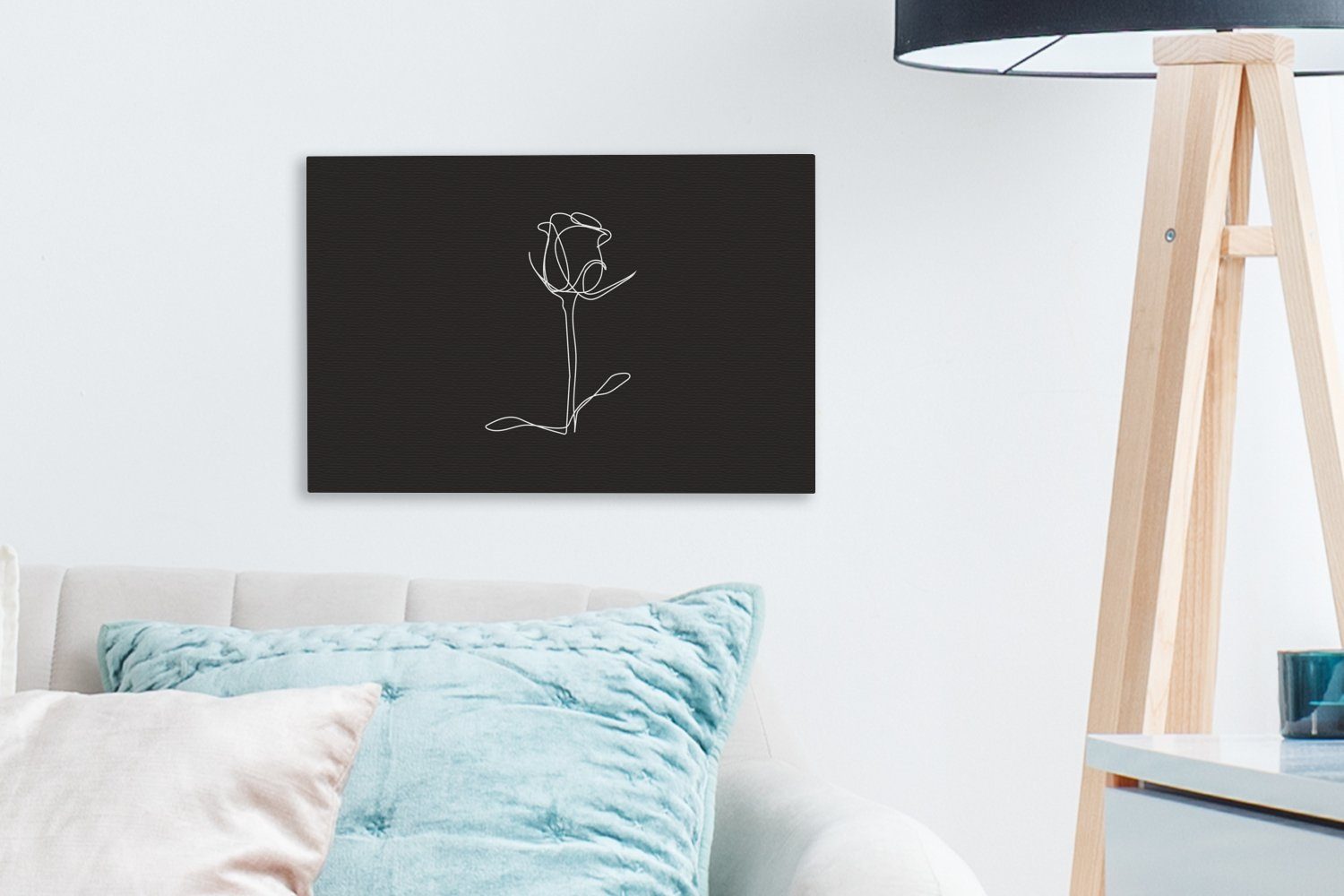 Blume Wandbild - St), Aufhängefertig, Leinwandbild cm (1 OneMillionCanvasses® Weiß, Schwarz Rose - - Wanddeko, Leinwandbilder, 30x20