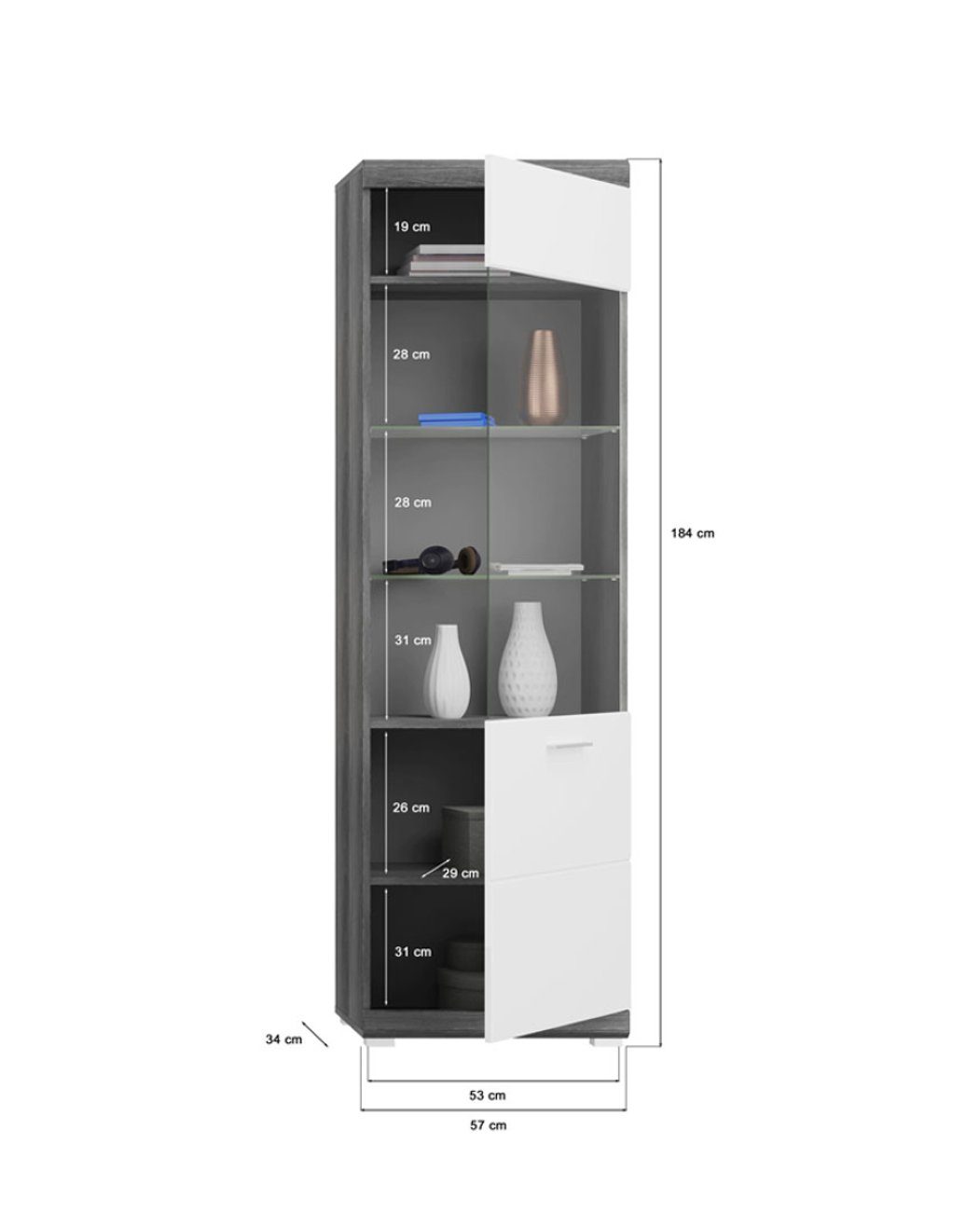 Vitrinenschrank grau. ebuy24 Tür xonox.home Scout Vitrine 1