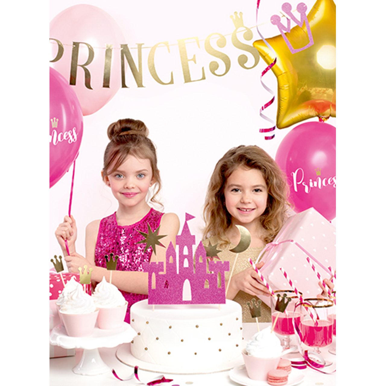 partydeco Pompon 4 Princess - Topper Cake Castle, 21cm