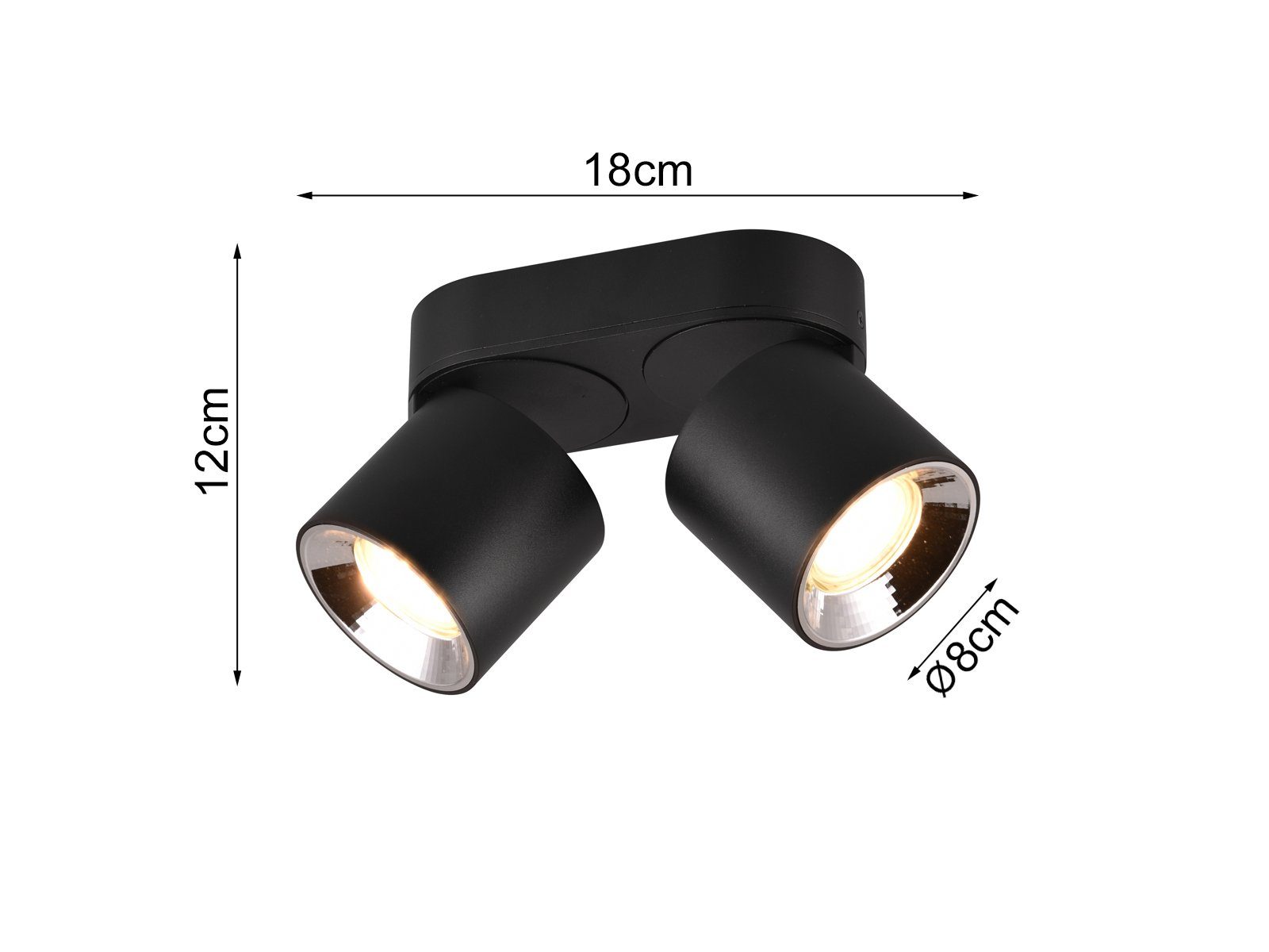 TRIO Leuchten LED Deckenstrahler, Dimmfunktion, LED wechselbar, Warmweiß, Wandstrahler innen, dimmbar über Schalter, Aufbauspots Schwarz 18cm