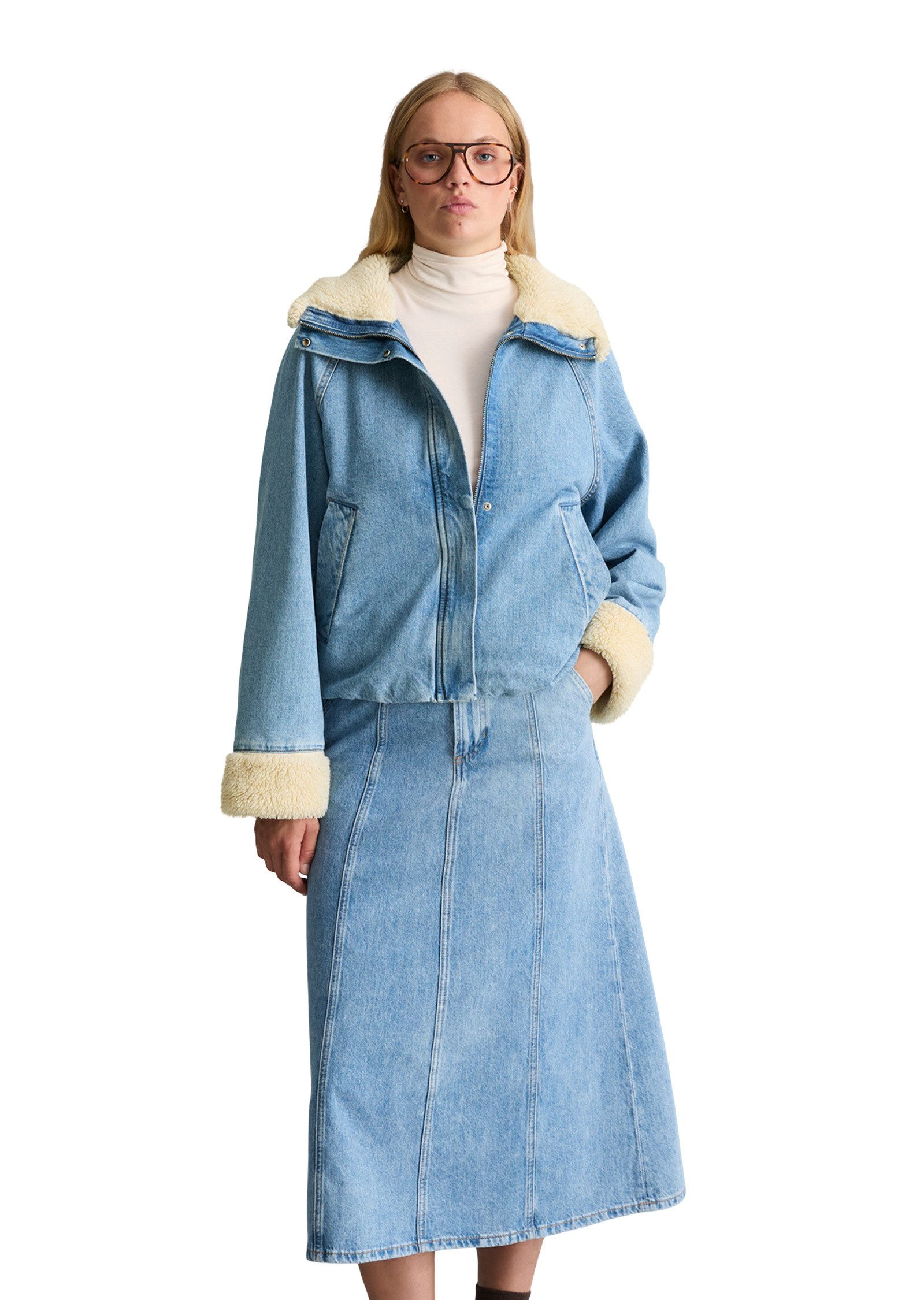 Marc O'Polo DENIM Jeansjacke mit Futter in Lammfell-Optik