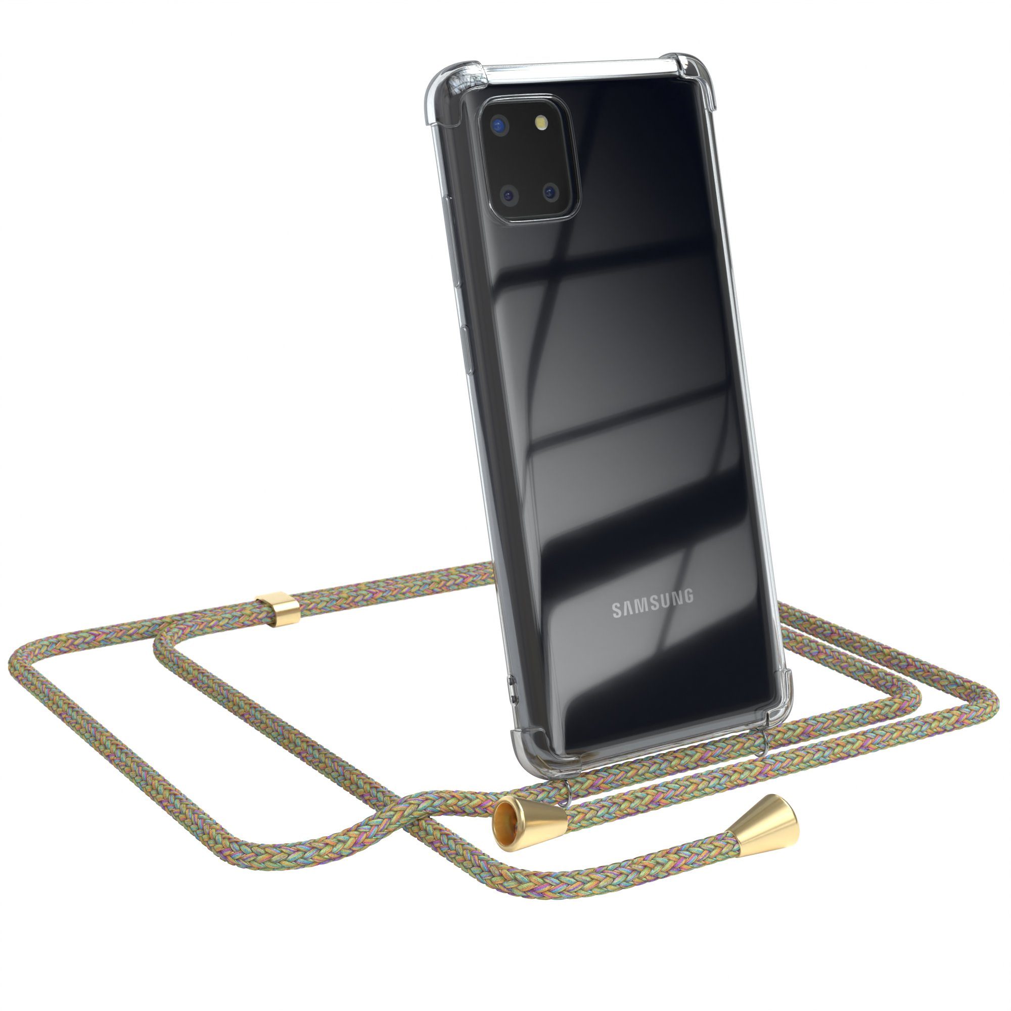 EAZY CASE Handykette Hülle mit Kette für Samsung Galaxy Note 10 Lite 6,7 Zoll, Ketten Hülle Schultergurt Schutz Hülle Tasche mit Band Bunt Clip Gold