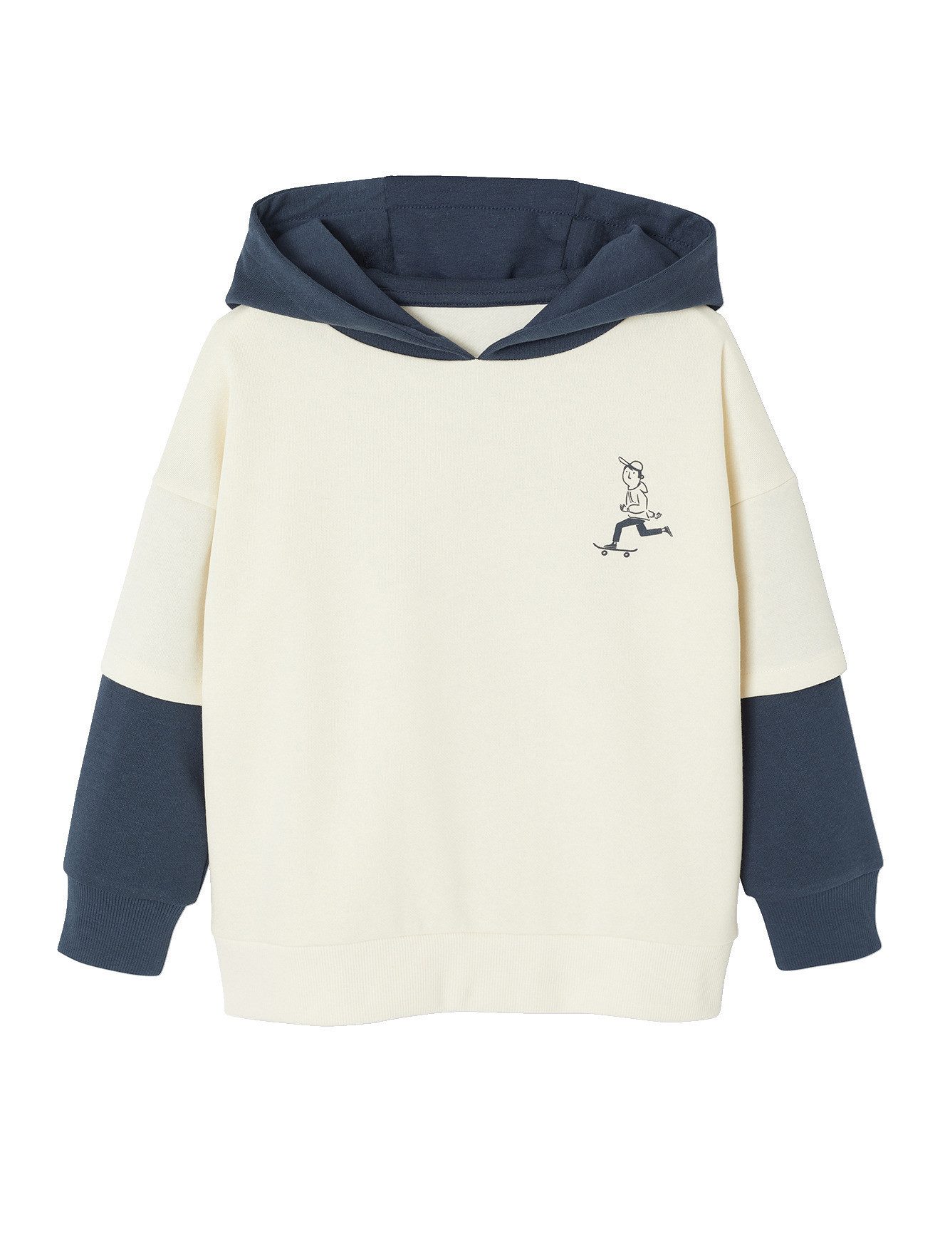 vertbaudet Fleecepullover Jungen Kapuzensweatshirt mit Prints, Lageneffekt