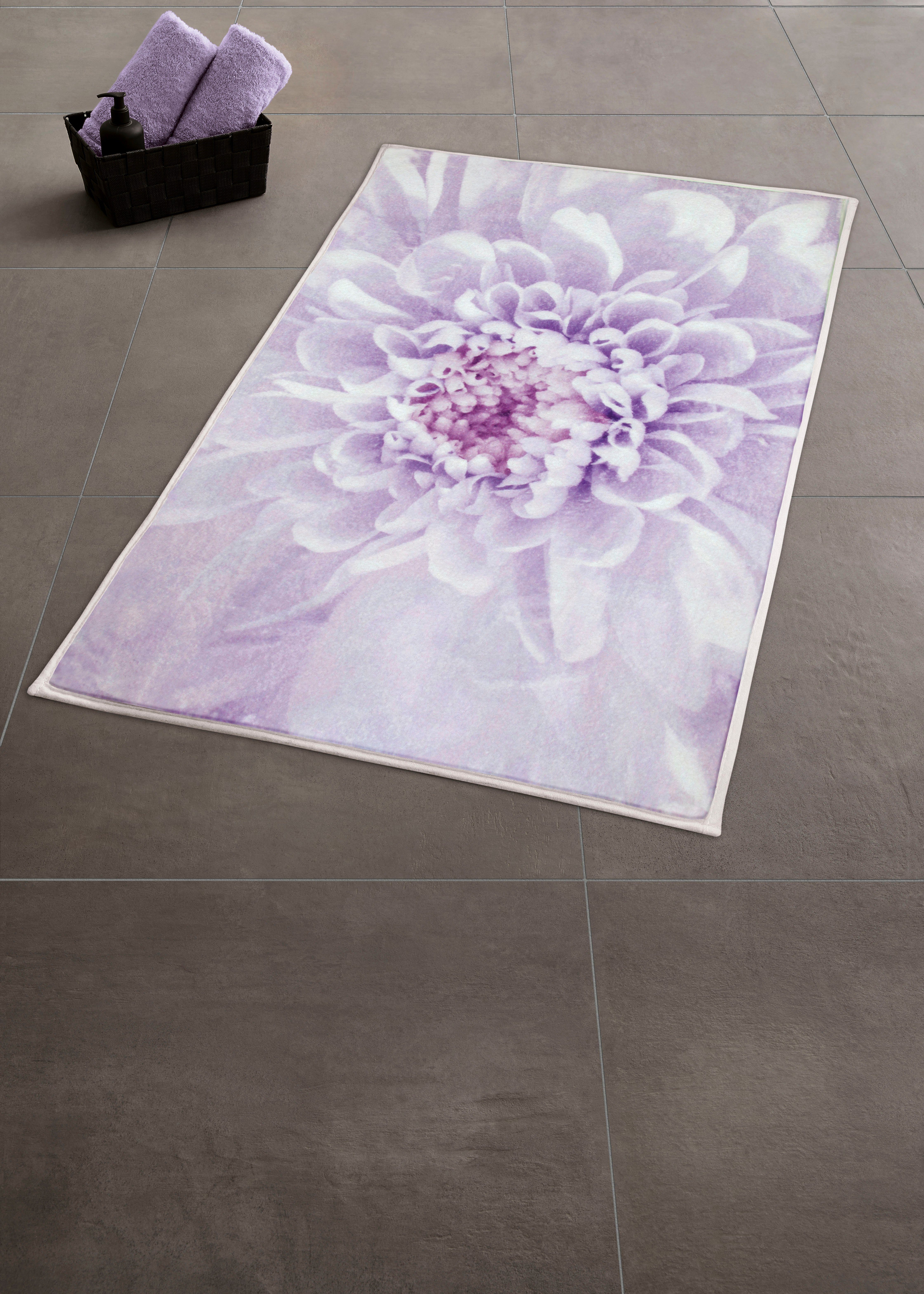 Kleine Wolke Badematte Dahlia, Badvorleger, Badezimmer Teppich, Höhe 5 mm, rutschhemmend beschichtet, fußbodenheizungsgeeignet, Polyester, rechteckig, Badteppic – Bild 2 von 5