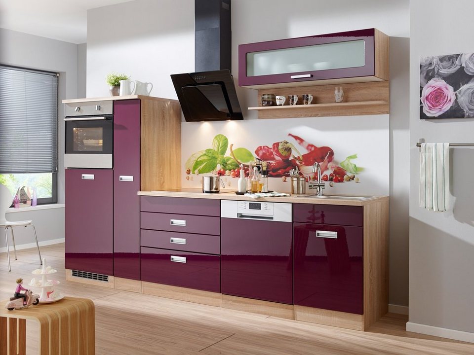 HELD MÖBEL Küchenzeile Fulda, ohne E-Geräte, Breite 280 cm, Fronten mit  eingelassener Aluminium Griffleiste