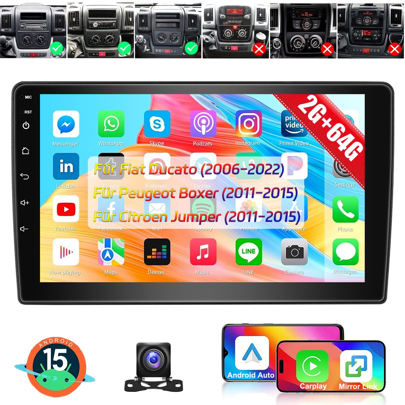 ESSGOO 9'' Android 15 Für Fiat Ducato 2006-2023 DAB+ 4+64G Carplay GPS Navi Autoradio (RDS, FM, AM, DAB+ (optional), Wireless Apple Carplay & Android Auto,2 DIN,WiFi)