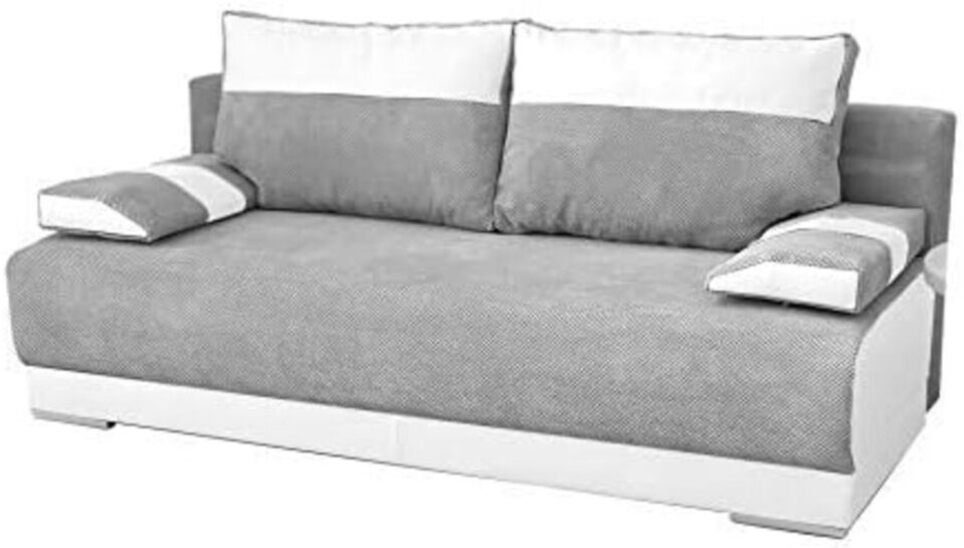 + Madryt Schlaffunktion MOEBLO - 90 NISA, Weiß 120 für Couch Polstersofa Grau Wohnzimmer, mit DOT Bettkasten Schlafsofa und + Sofagarnitur Wohnlandschaft,