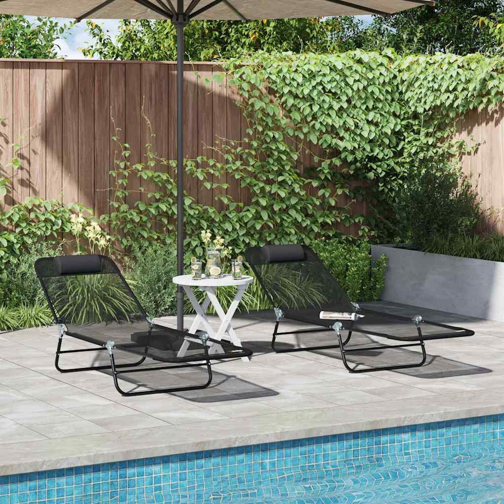 vidaXL Gartenliege Klappbare Sonnenliege 2 Stk. Textilene Schwarz, 2 St.