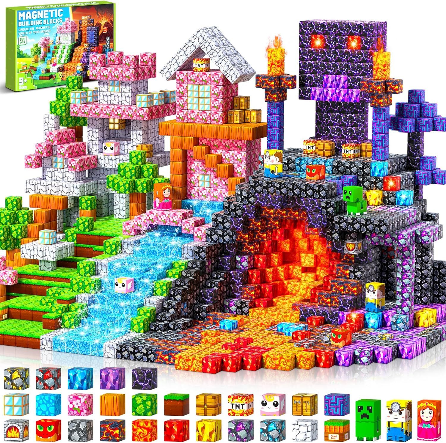 Ophy 150 Magnetbausteine für Kinder (3–9 Jahre) – Magnetspielzeug Magnetspielbausteine, (150 St), Magnetblöcke – für Jungen und Mädchen