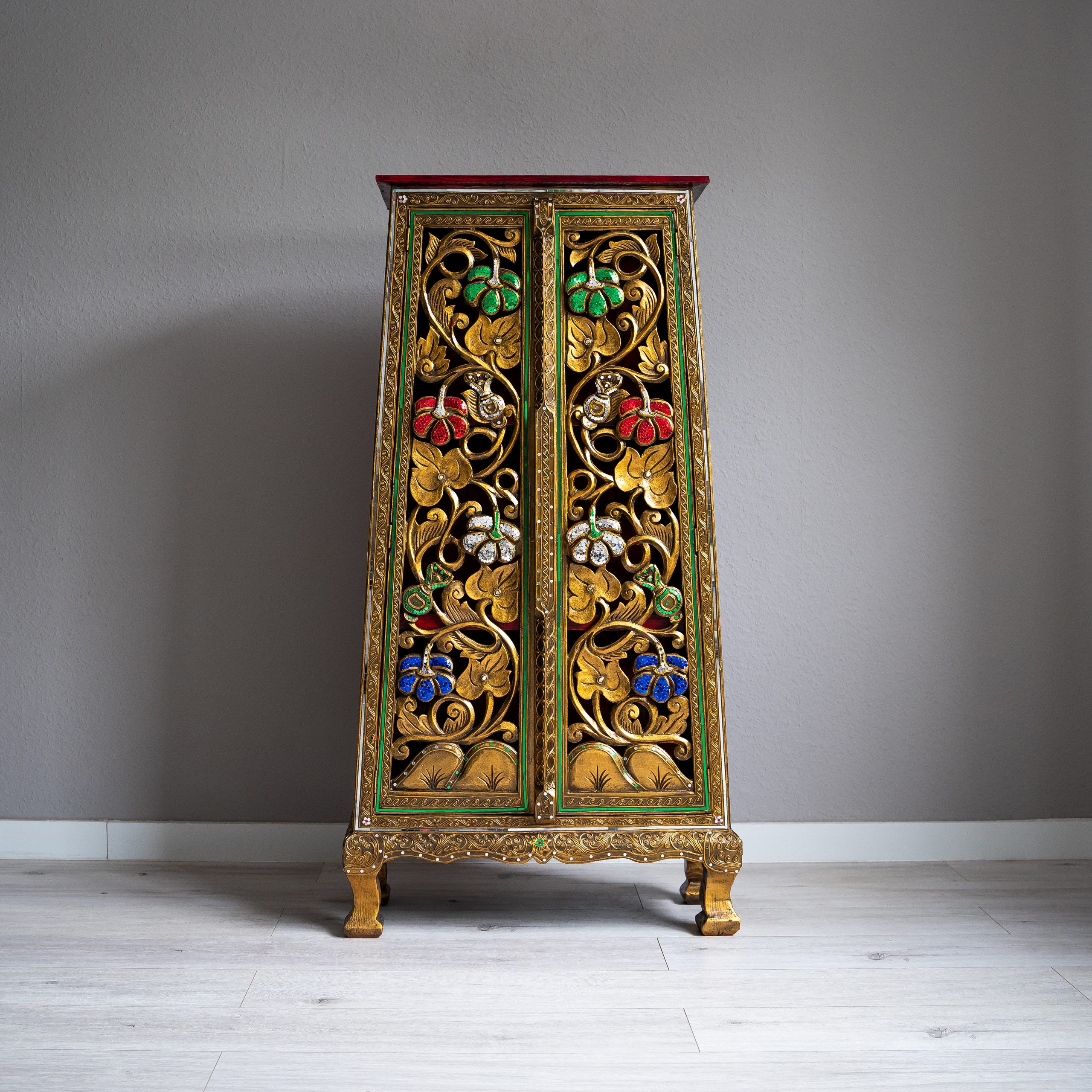 livasia Kommode livasia Glasmosaikschrank mit Blumen, Kommode 65x28x130cm