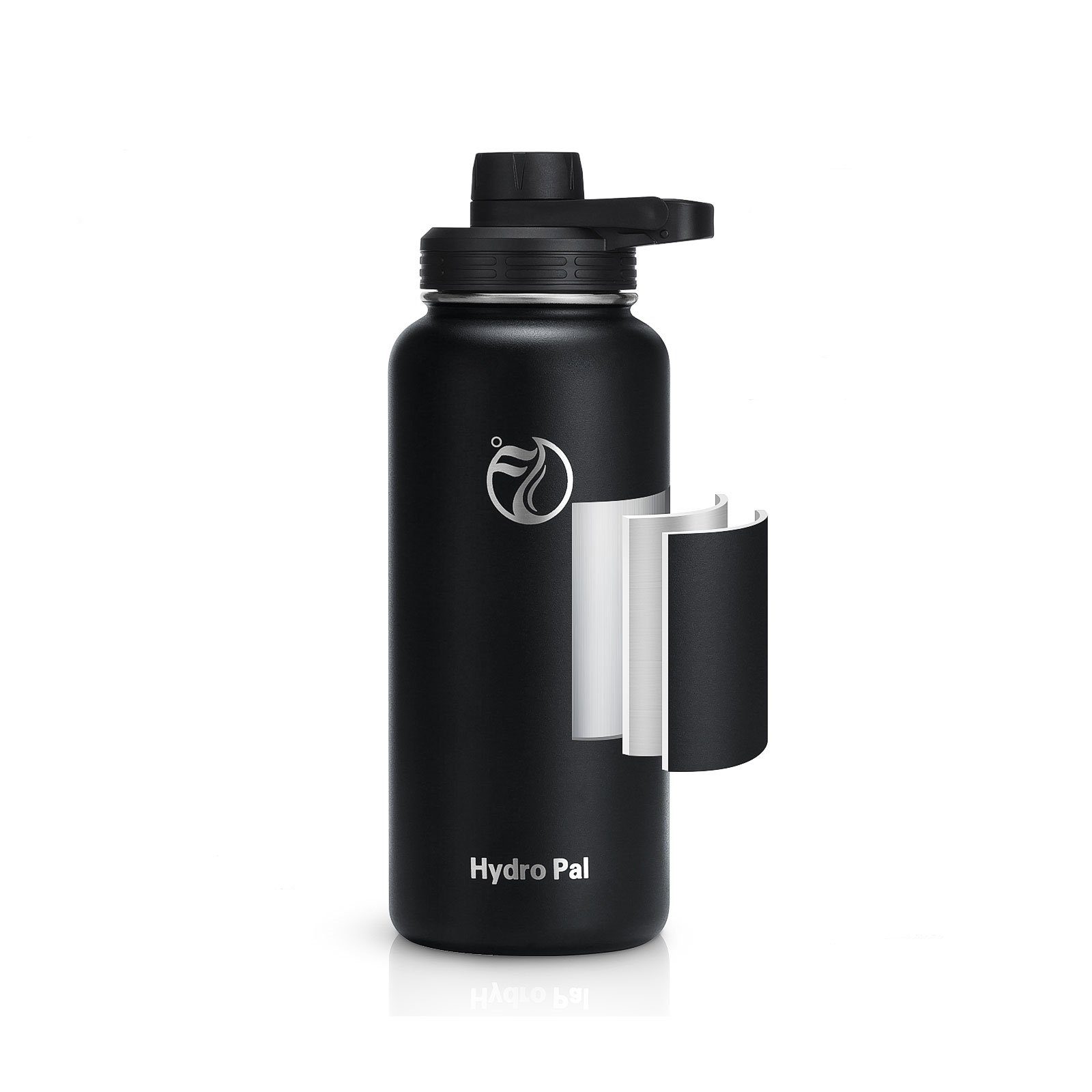 Edelstahl, Schwarz Isolierflasche Trinkflasche Isolierte Liter 1 geeignet Deckel OKWISH 2 Wasserflasche Kohlensäure 2 Auslaufsicher BPA-Frei Strohhalm 1L Thermosflasche