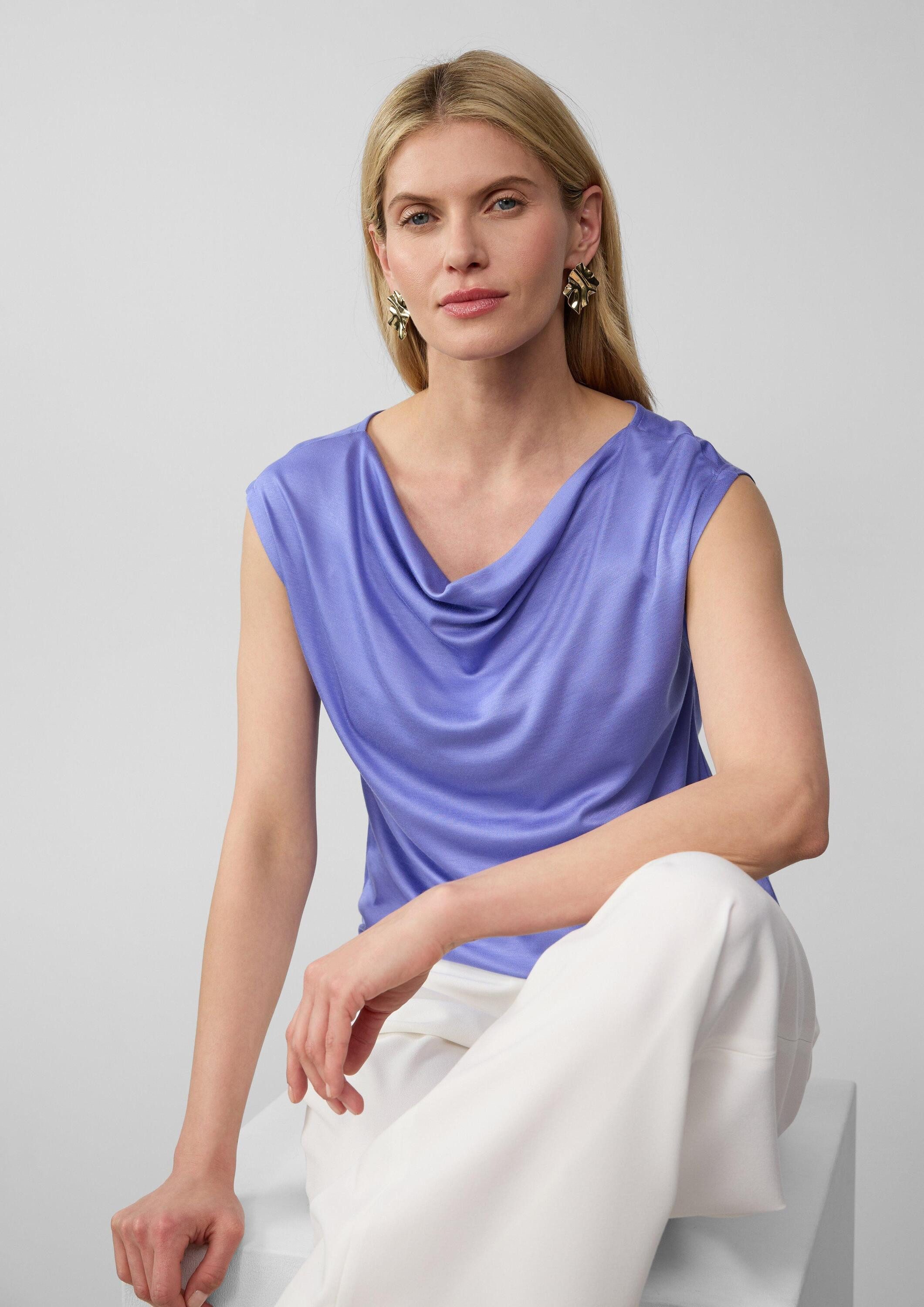 s.Oliver Kurzarmshirt T-Shirt T-Shirt aus Viskose mit Wasserfall-Ausschnitt